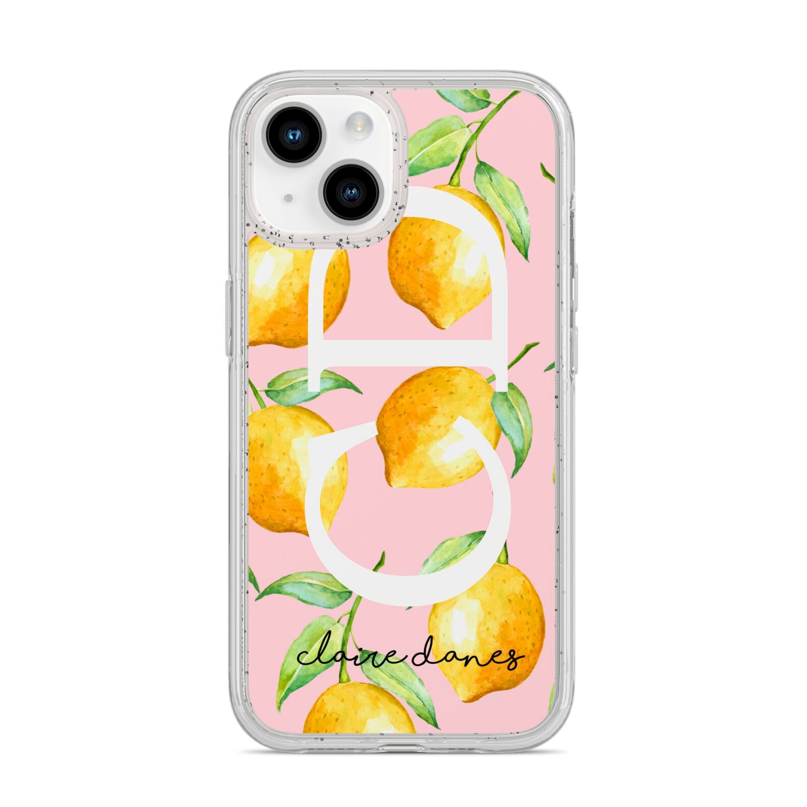 Personalised Lemons Pink iPhone 14 Glitter Tough Case Starlight