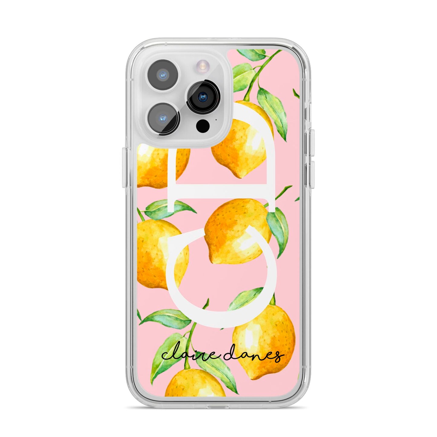 Personalised Lemons Pink iPhone 14 Pro Max Clear Tough Case Silver