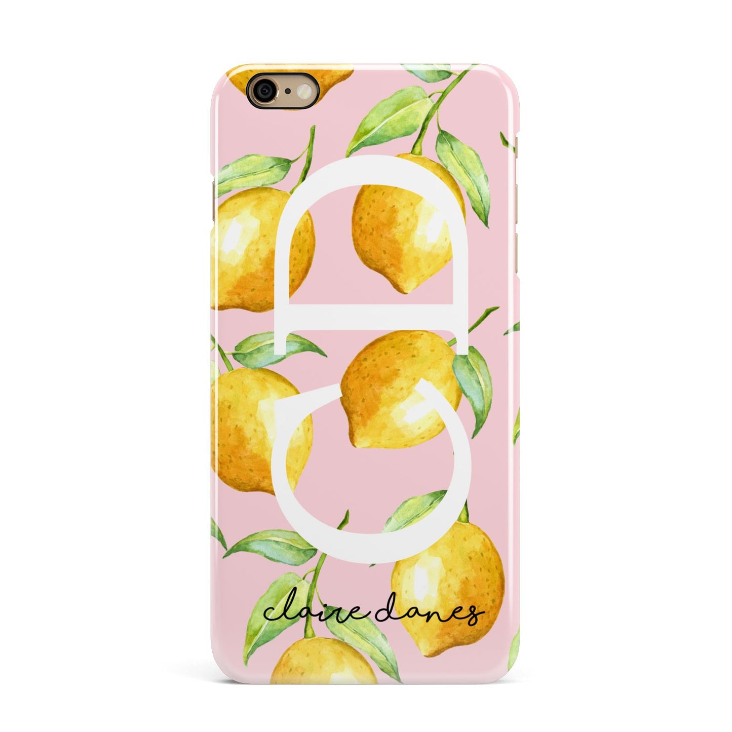 Personalised Lemons Pink iPhone 6 Plus 3D Snap Case on Gold Phone