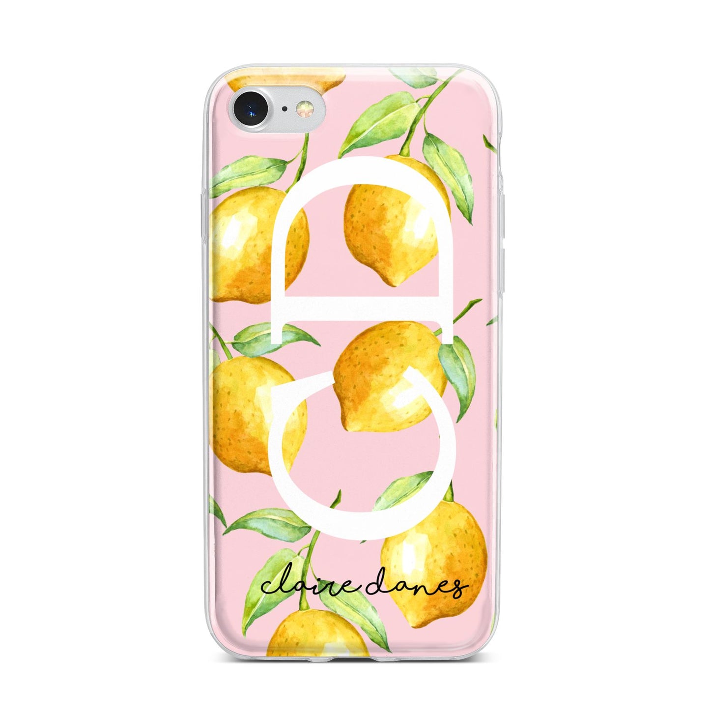 Personalised Lemons Pink iPhone 7 Bumper Case on Silver iPhone