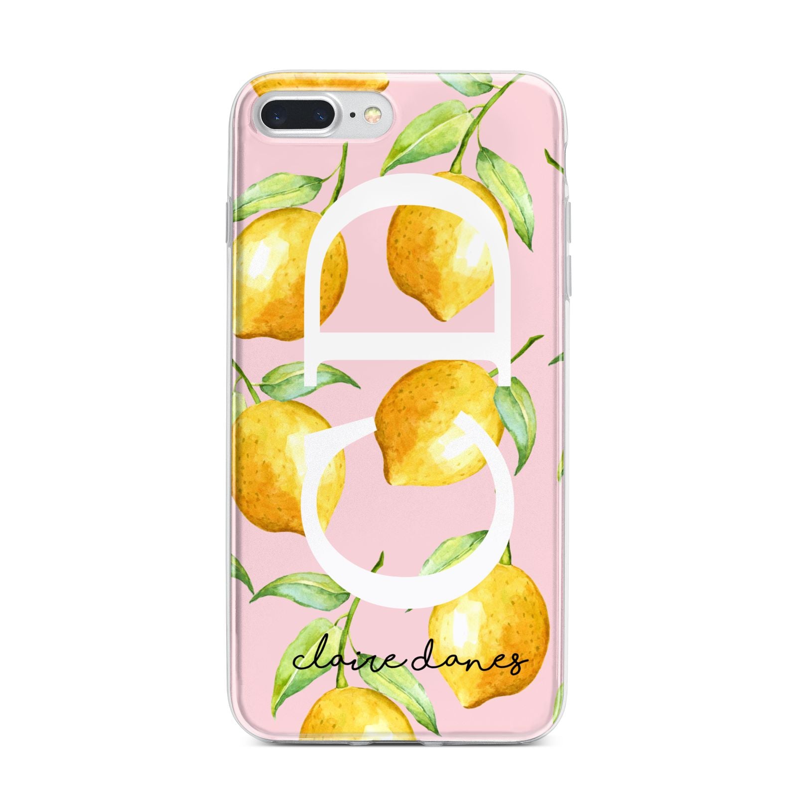 Personalised Lemons Pink iPhone 7 Plus Bumper Case on Silver iPhone