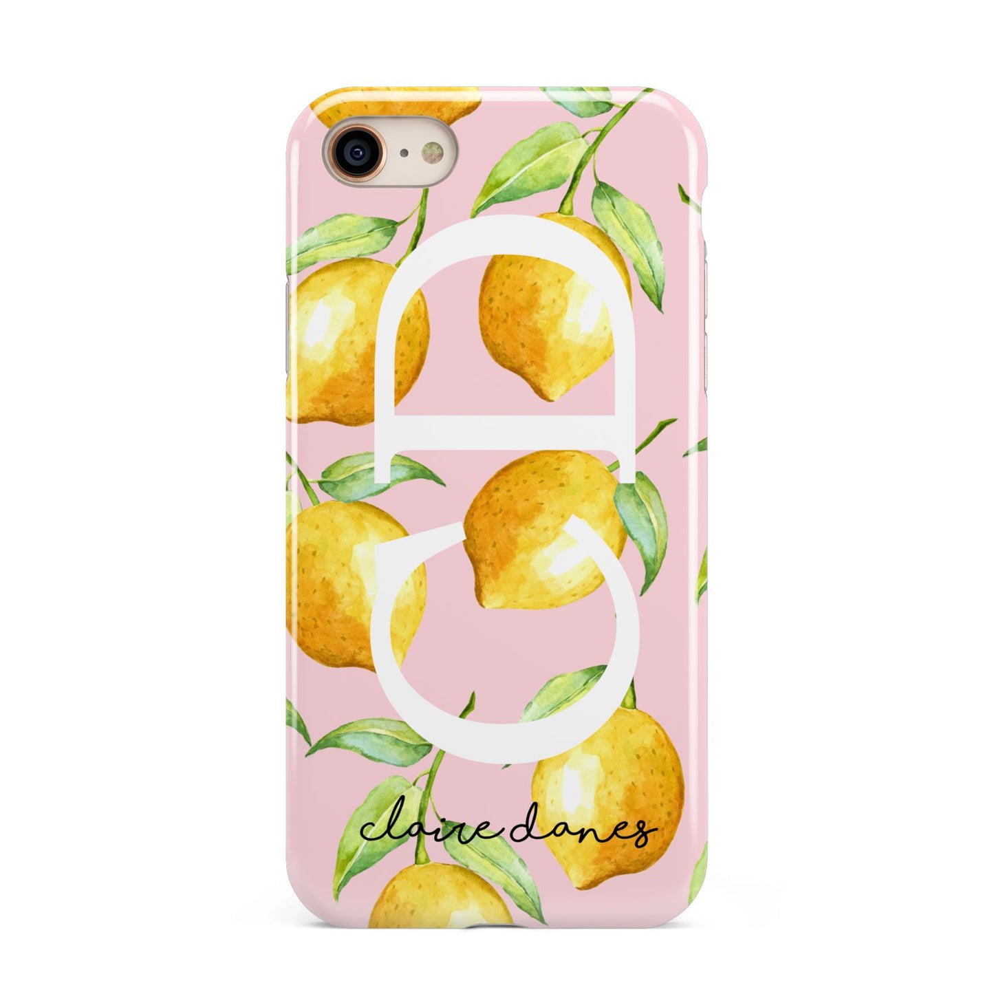 Personalised Lemons Pink iPhone 8 3D Tough Case on Gold Phone