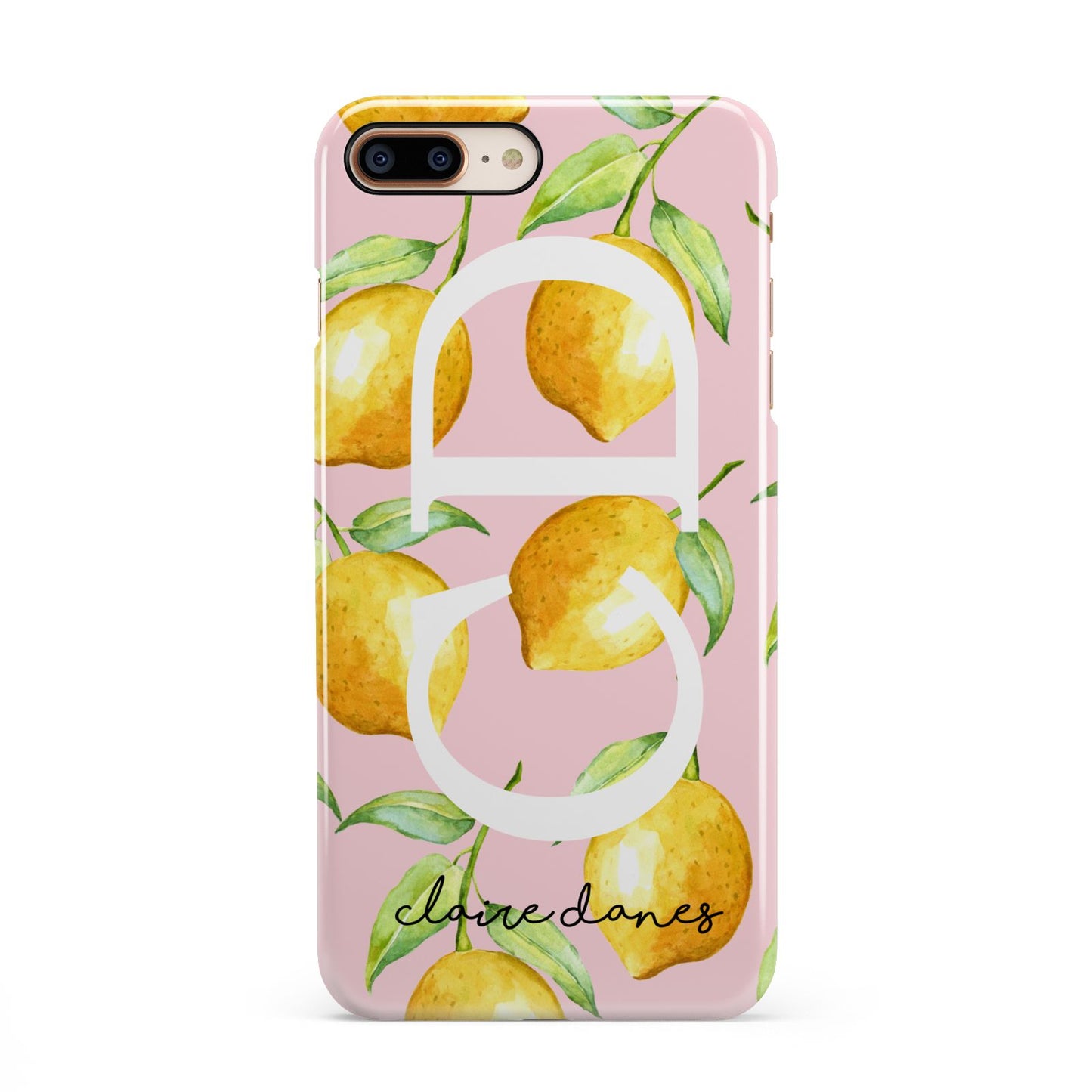 Personalised Lemons Pink iPhone 8 Plus 3D Snap Case on Gold Phone