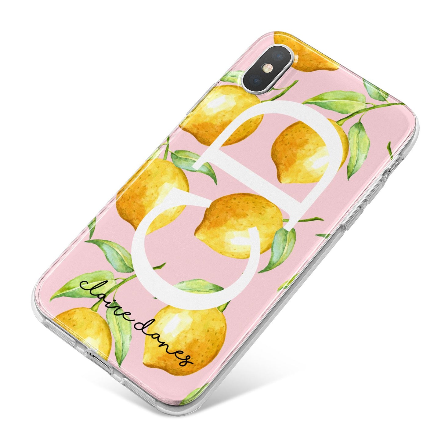 Personalised Lemons Pink iPhone X Bumper Case on Silver iPhone