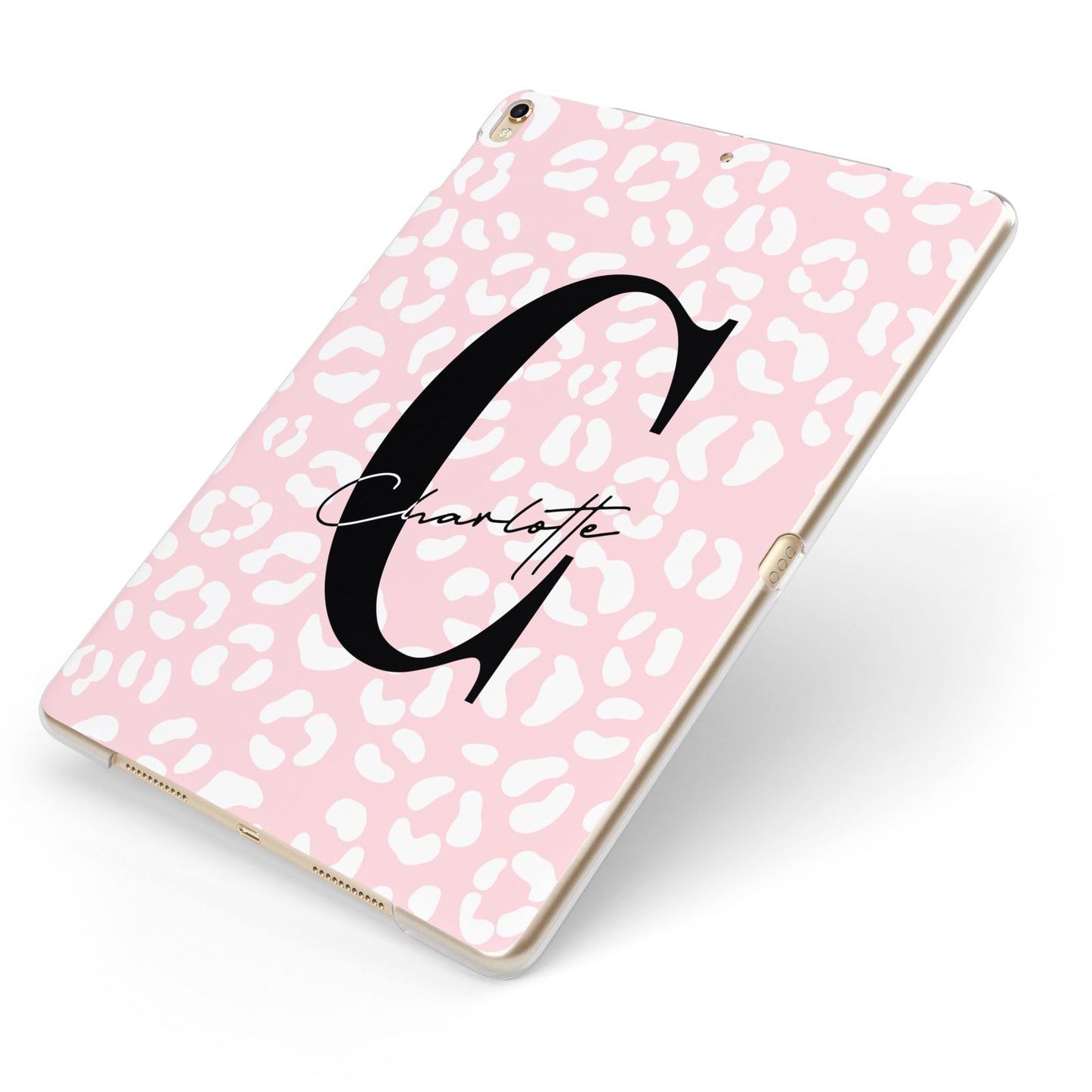 Personalised Leopard Pink White Apple iPad Case on Gold iPad Side View