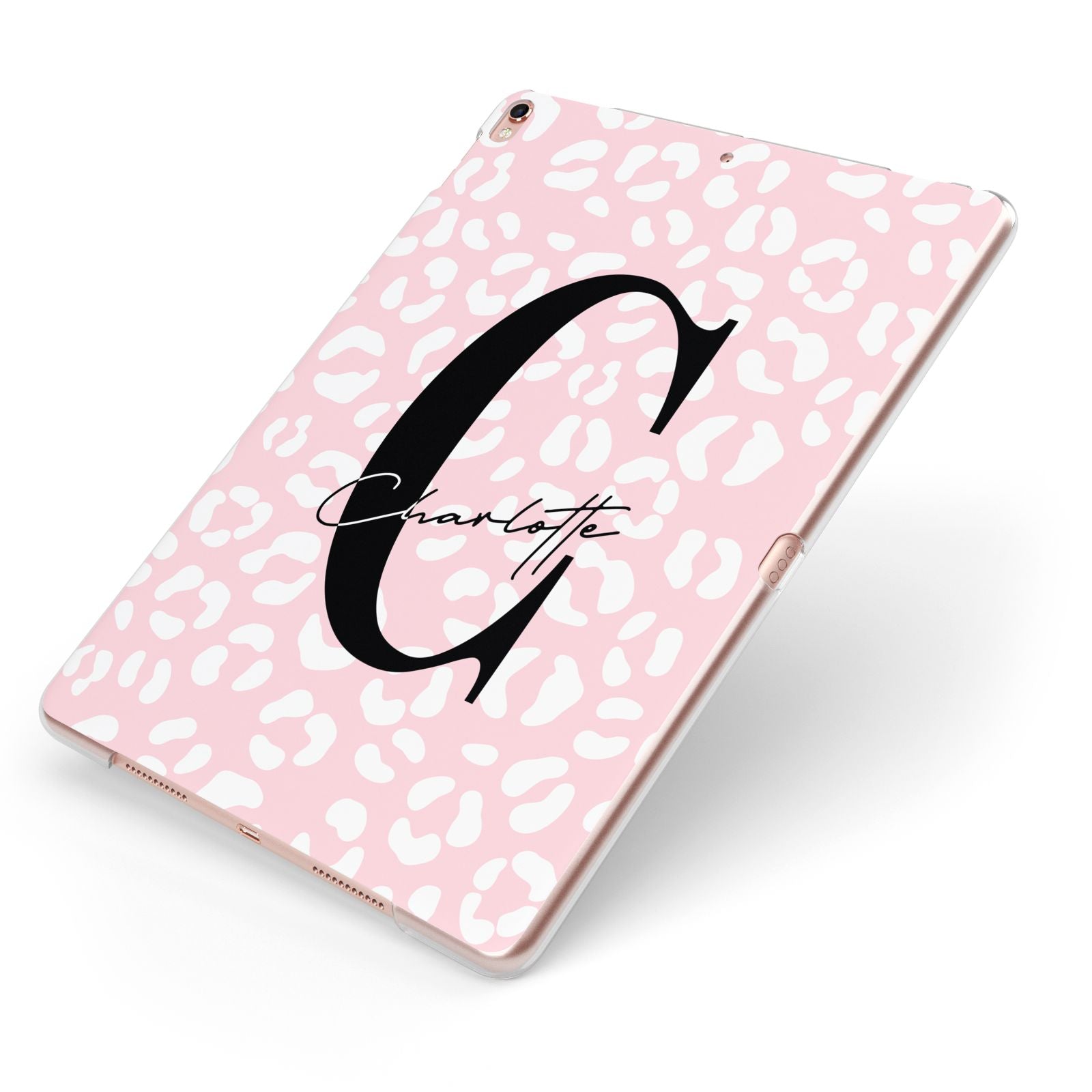 Personalised Leopard Pink White Apple iPad Case on Rose Gold iPad Side View