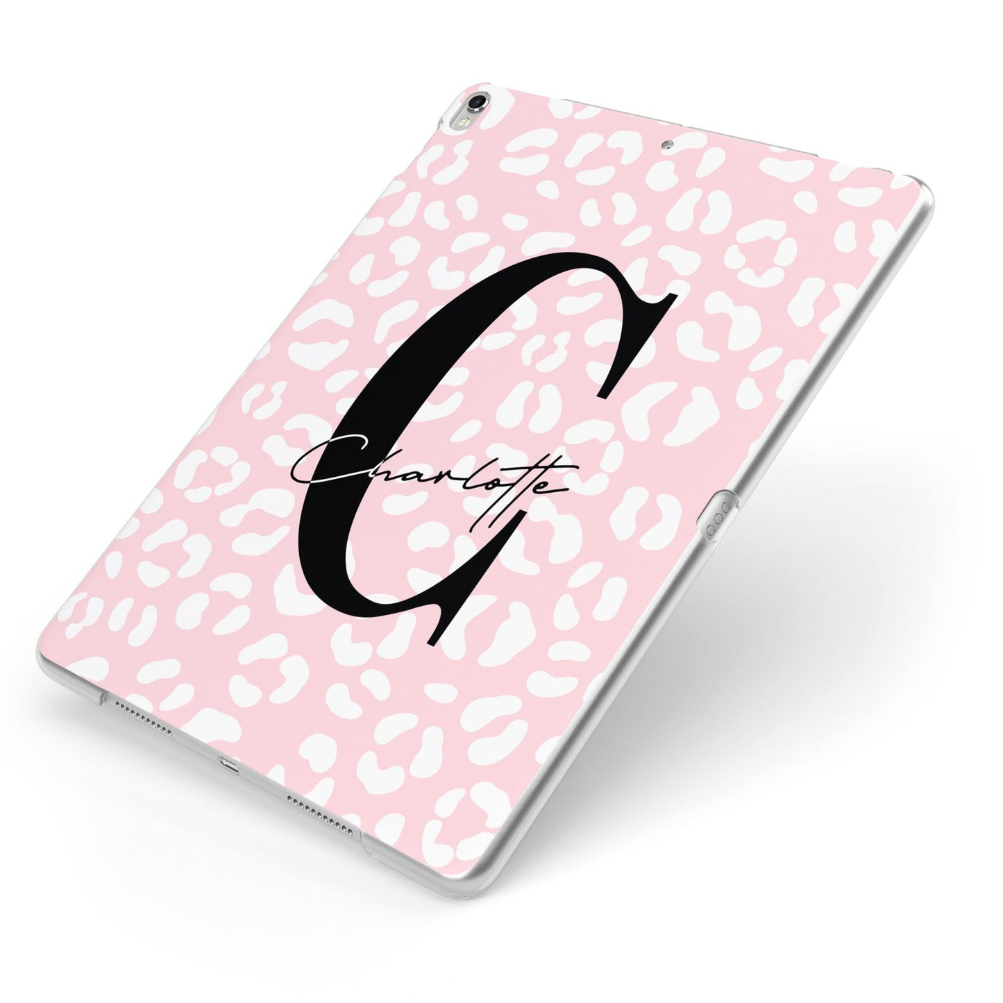 Personalised Leopard Pink White Apple iPad Case on Silver iPad Side View