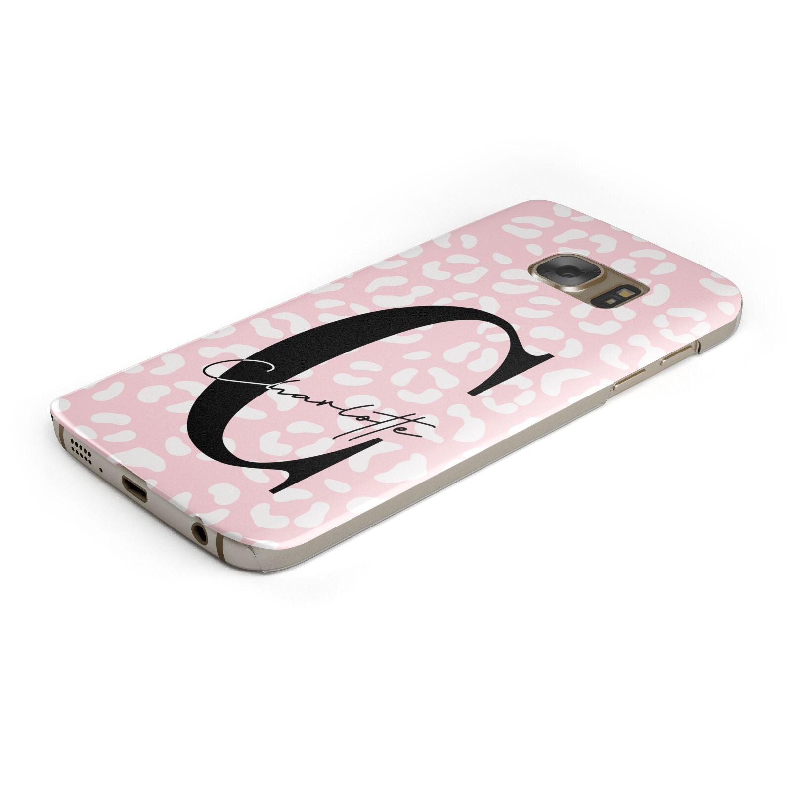 Personalised Leopard Pink White Protective Samsung Galaxy Case Angled Image