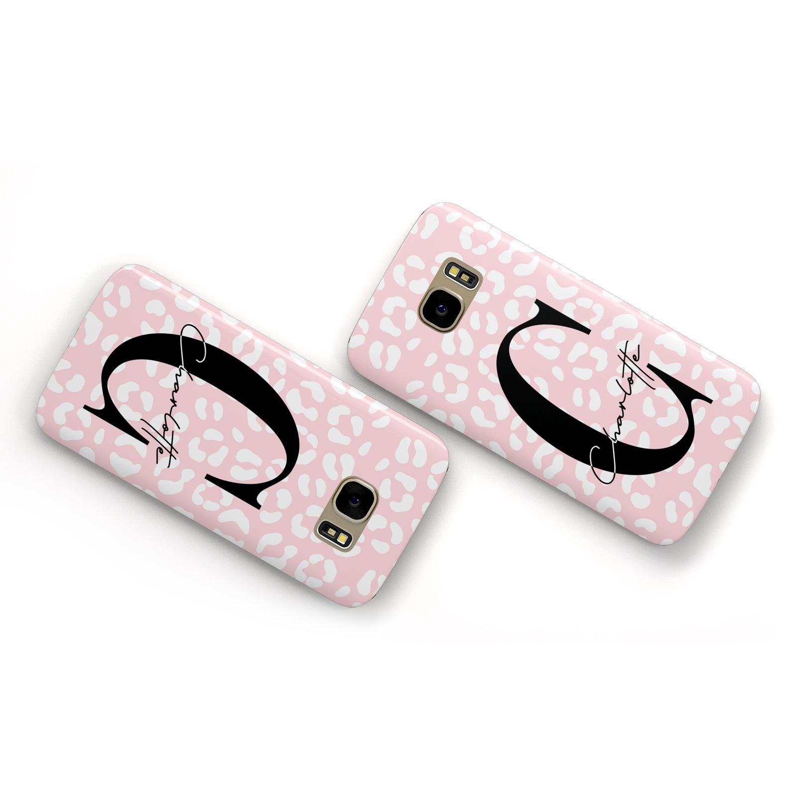 Personalised Leopard Pink White Samsung Galaxy Case Flat Overview