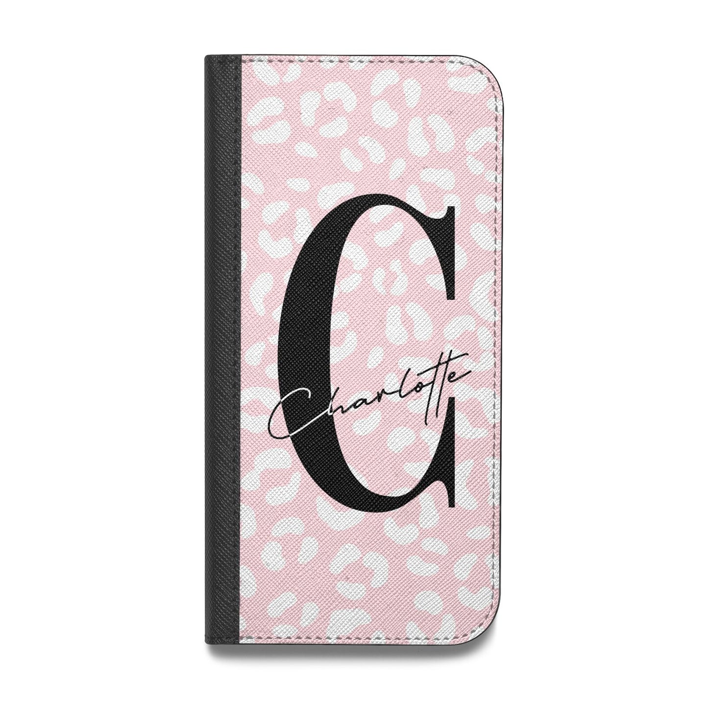 Personalised Leopard Pink White Vegan Leather Flip iPhone Case