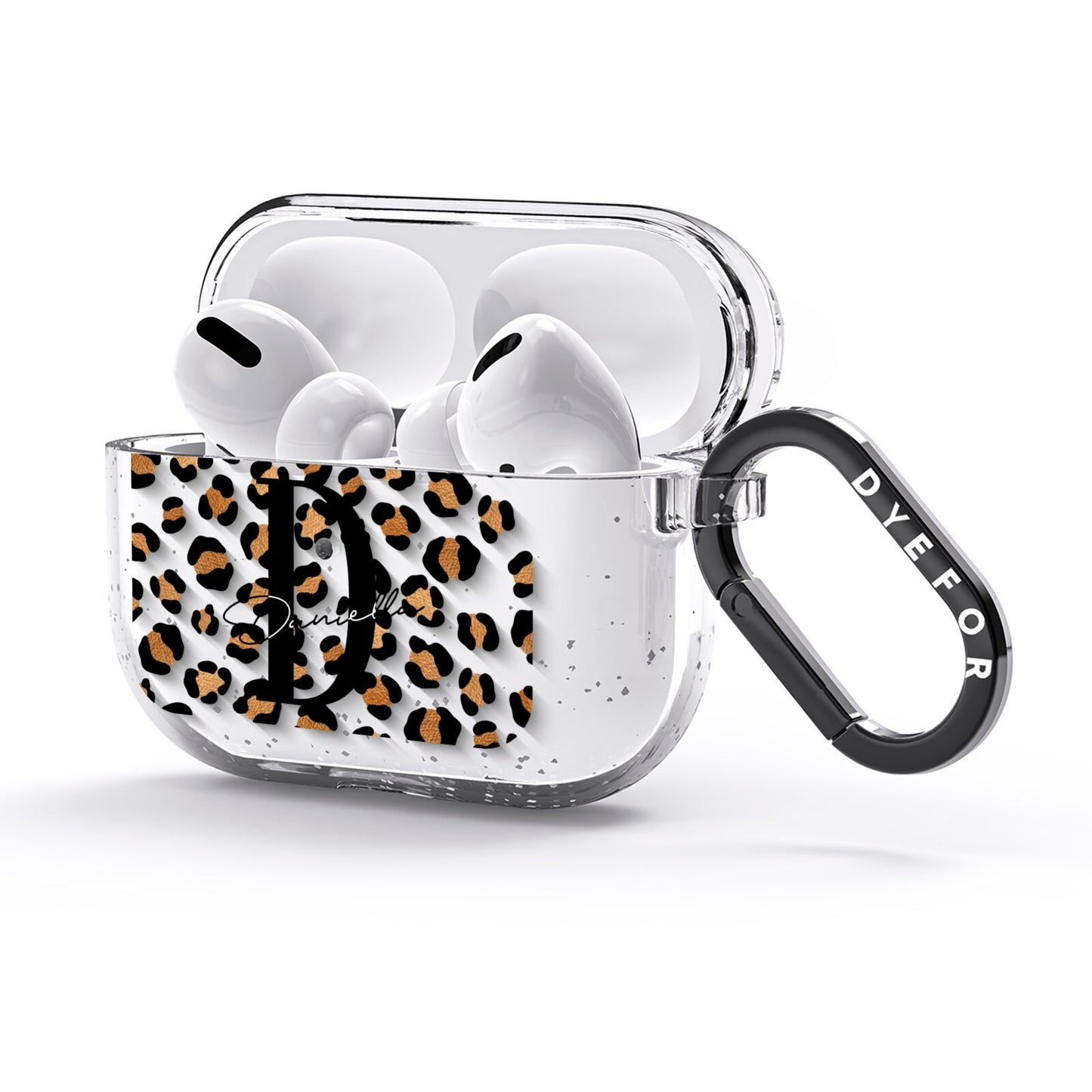 Personalised Leopard Print AirPods Glitter Case 3rd Gen Side Image