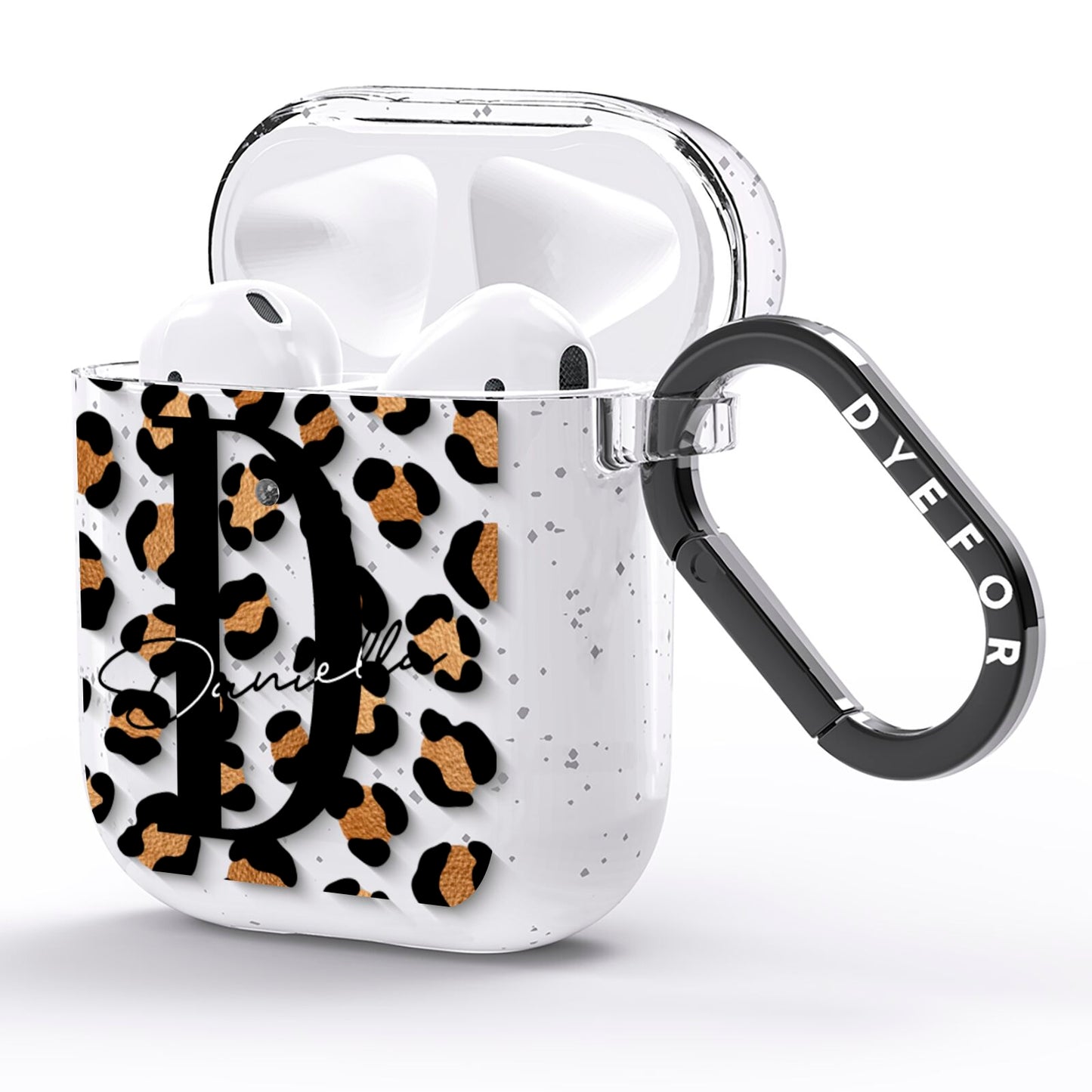 Personalised Leopard Print AirPods Glitter Case Side Image