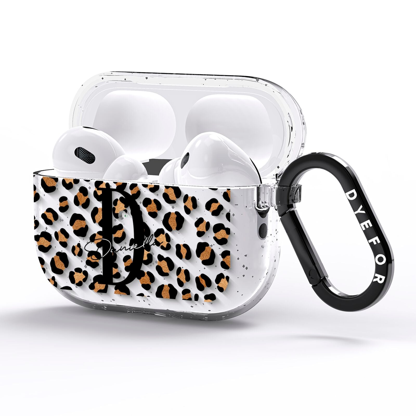 Personalised Leopard Print AirPods Pro Glitter Case Side Image