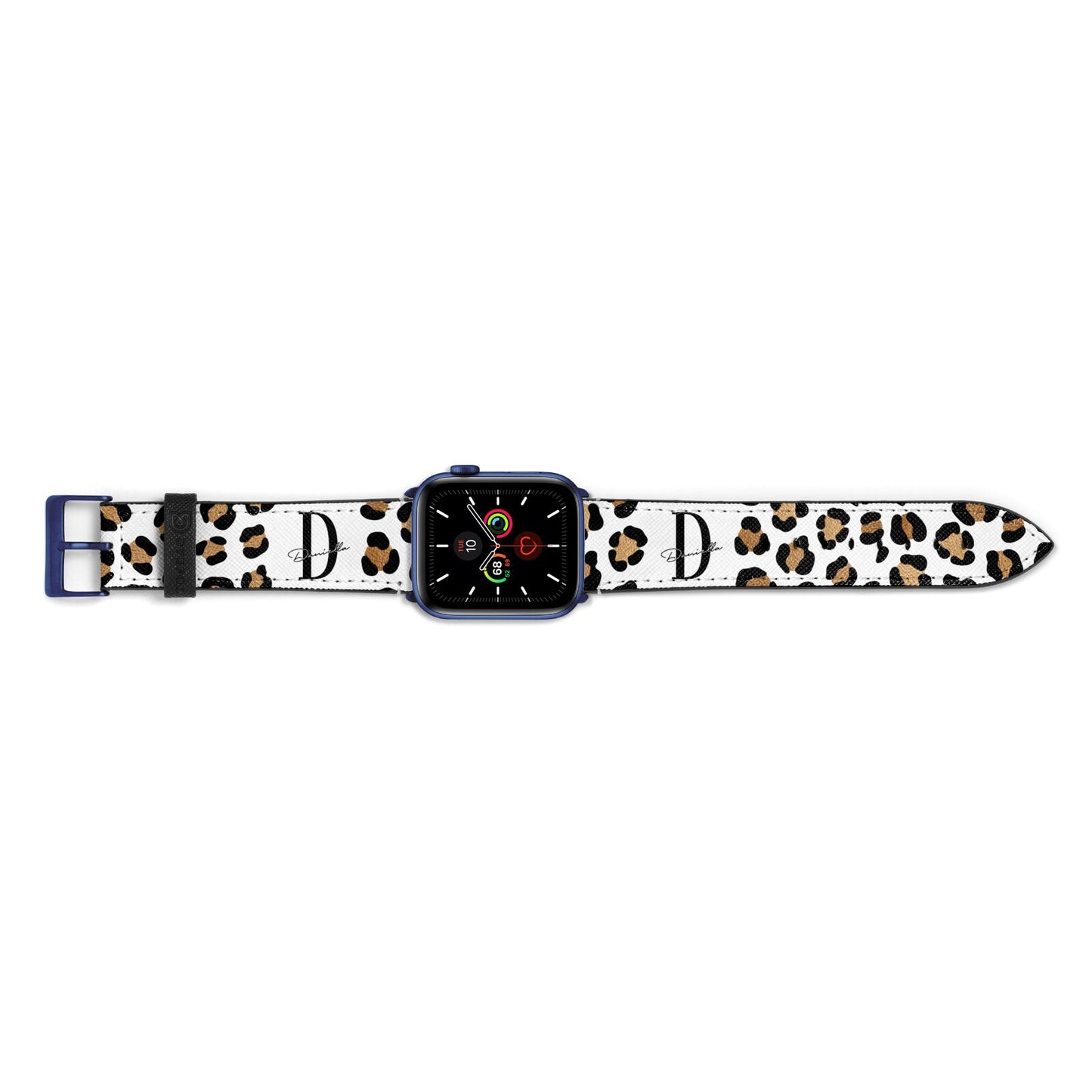 Personalised Leopard Print Apple Watch Strap Landscape Image Blue Hardware