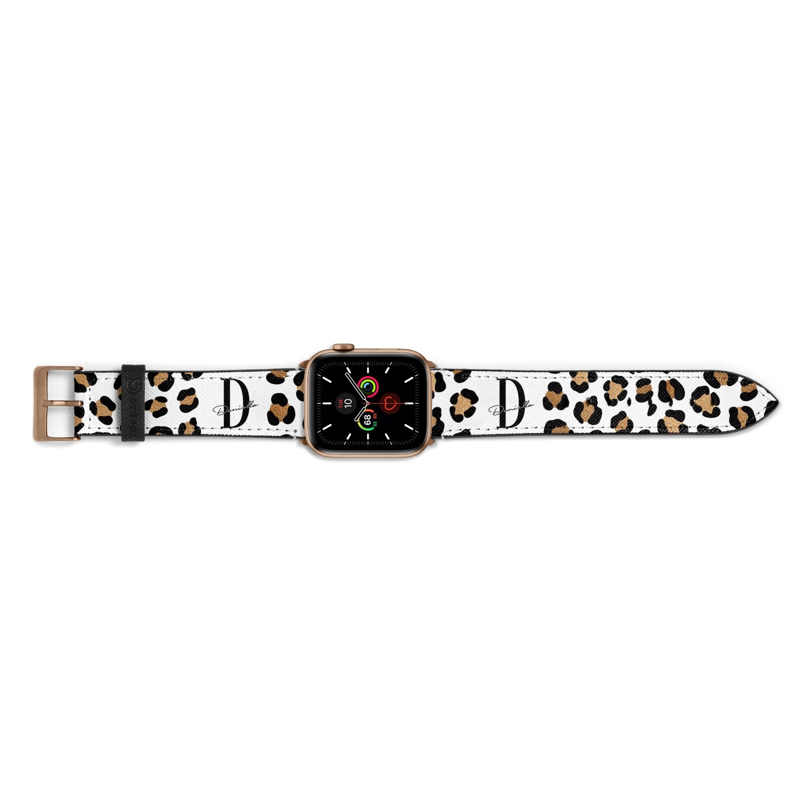 Personalised Leopard Print Apple Watch Strap Landscape Image Gold Hardware