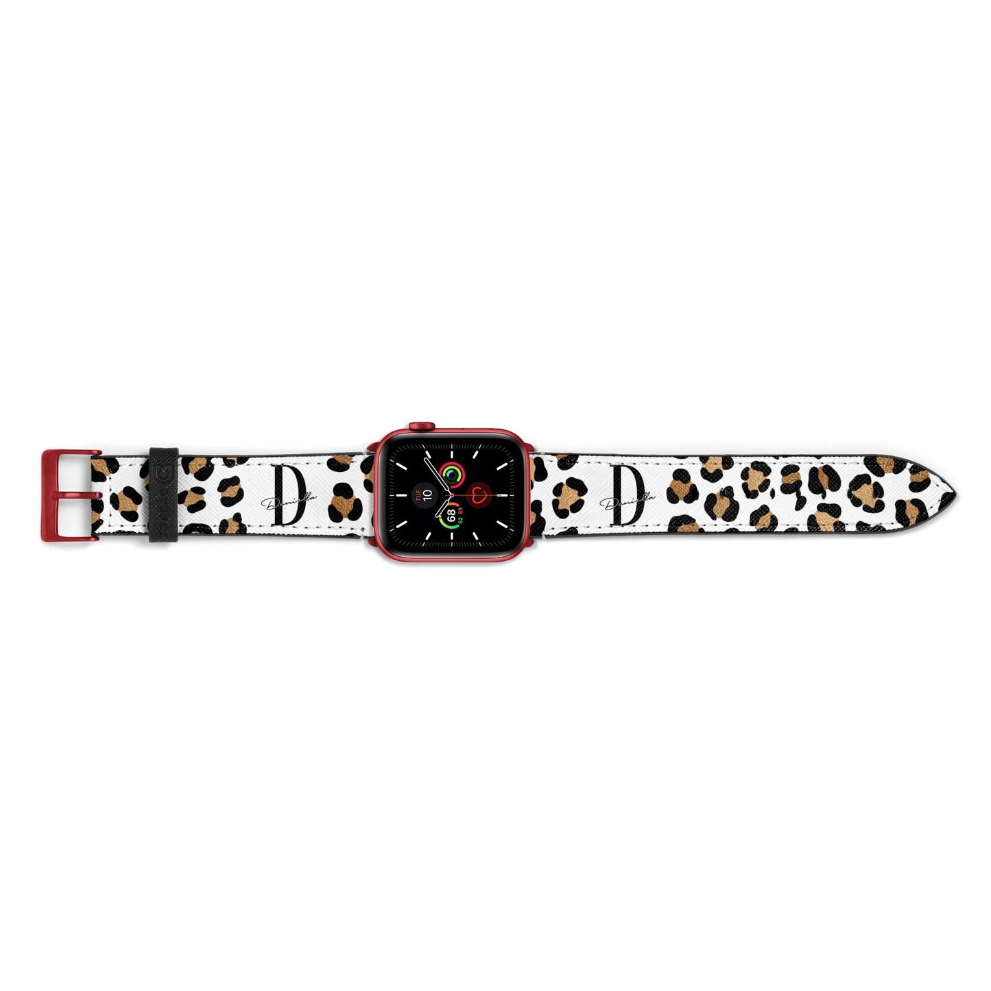 Personalised Leopard Print Apple Watch Strap Landscape Image Red Hardware