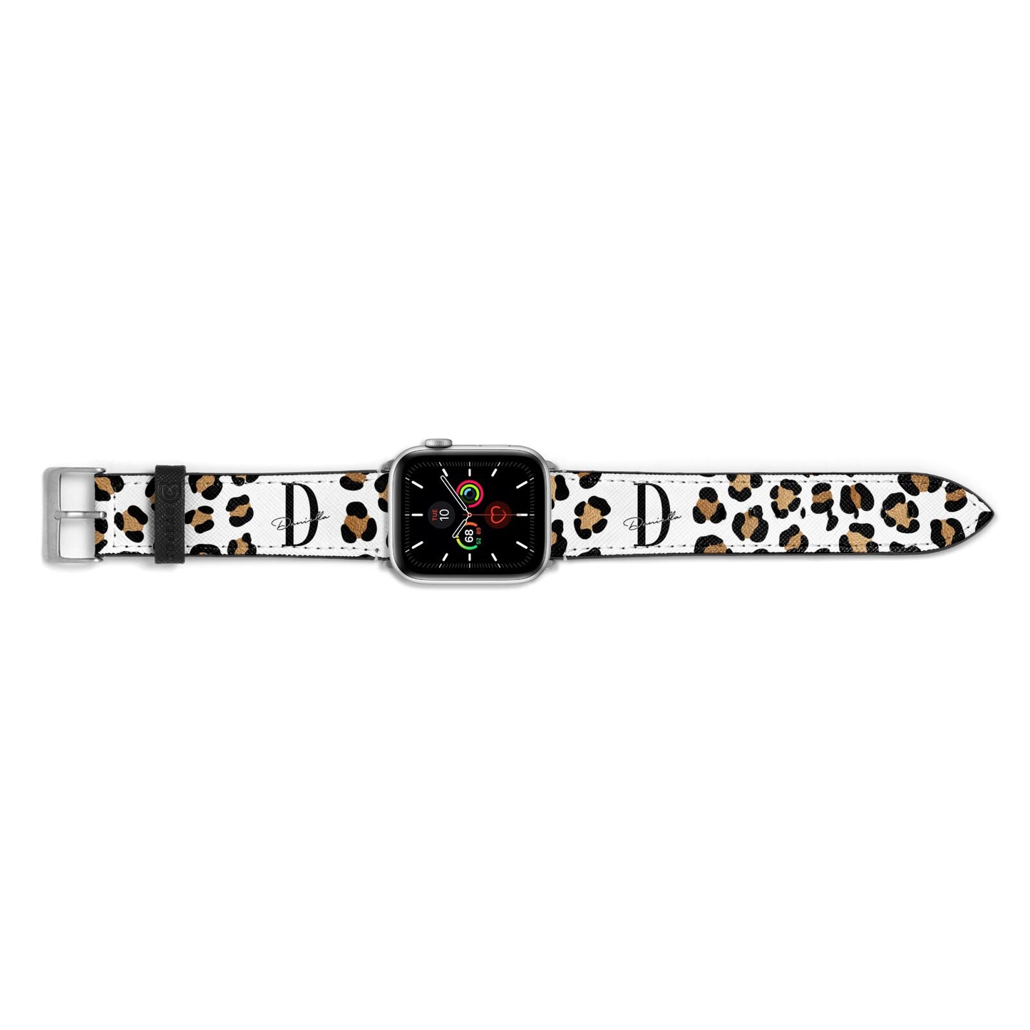 Personalised Leopard Print Apple Watch Strap Landscape Image Silver Hardware