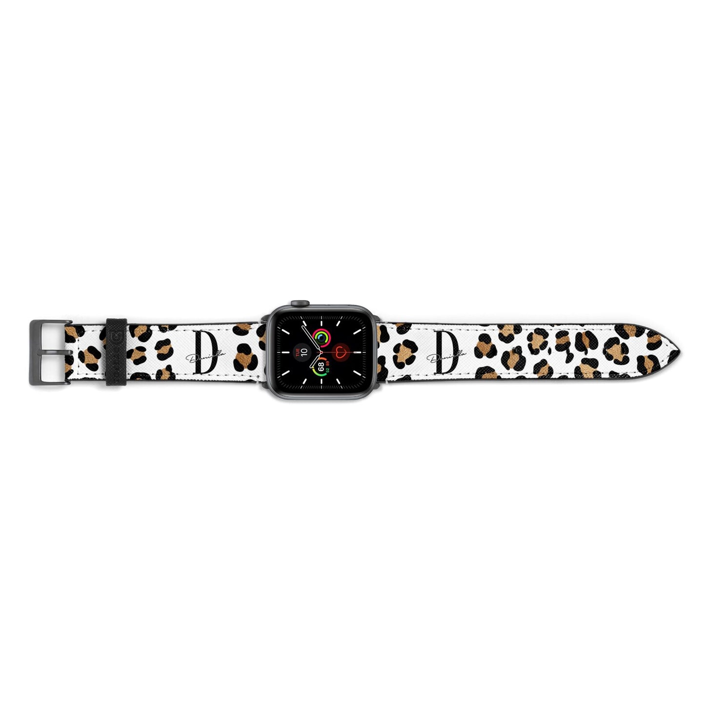 Personalised Leopard Print Apple Watch Strap Landscape Image Space Grey Hardware
