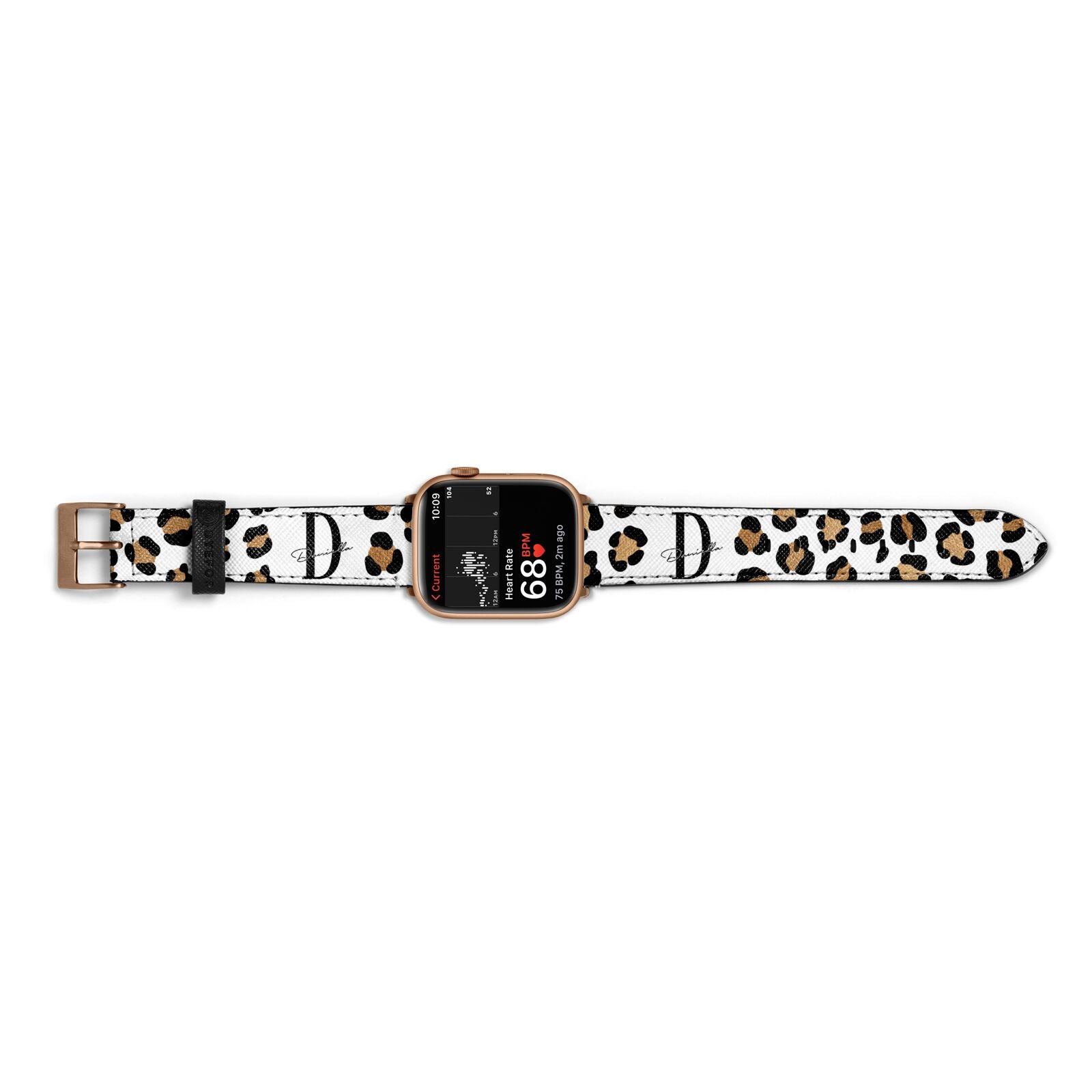 Personalised Leopard Print Apple Watch Strap Size 38mm Landscape Image Gold Hardware