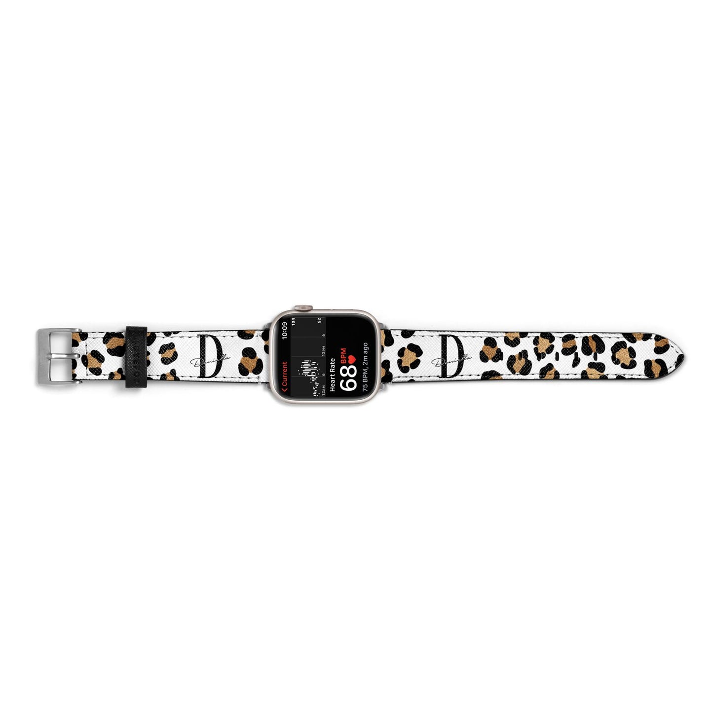 Personalised Leopard Print Apple Watch Strap Size 38mm Landscape Image Silver Hardware