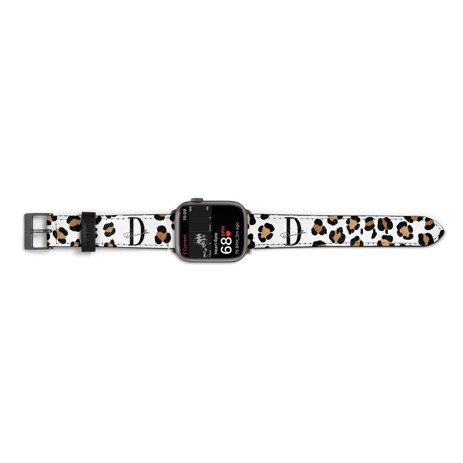Personalised Leopard Print Apple Watch Strap Size 38mm Landscape Image Space Grey Hardware