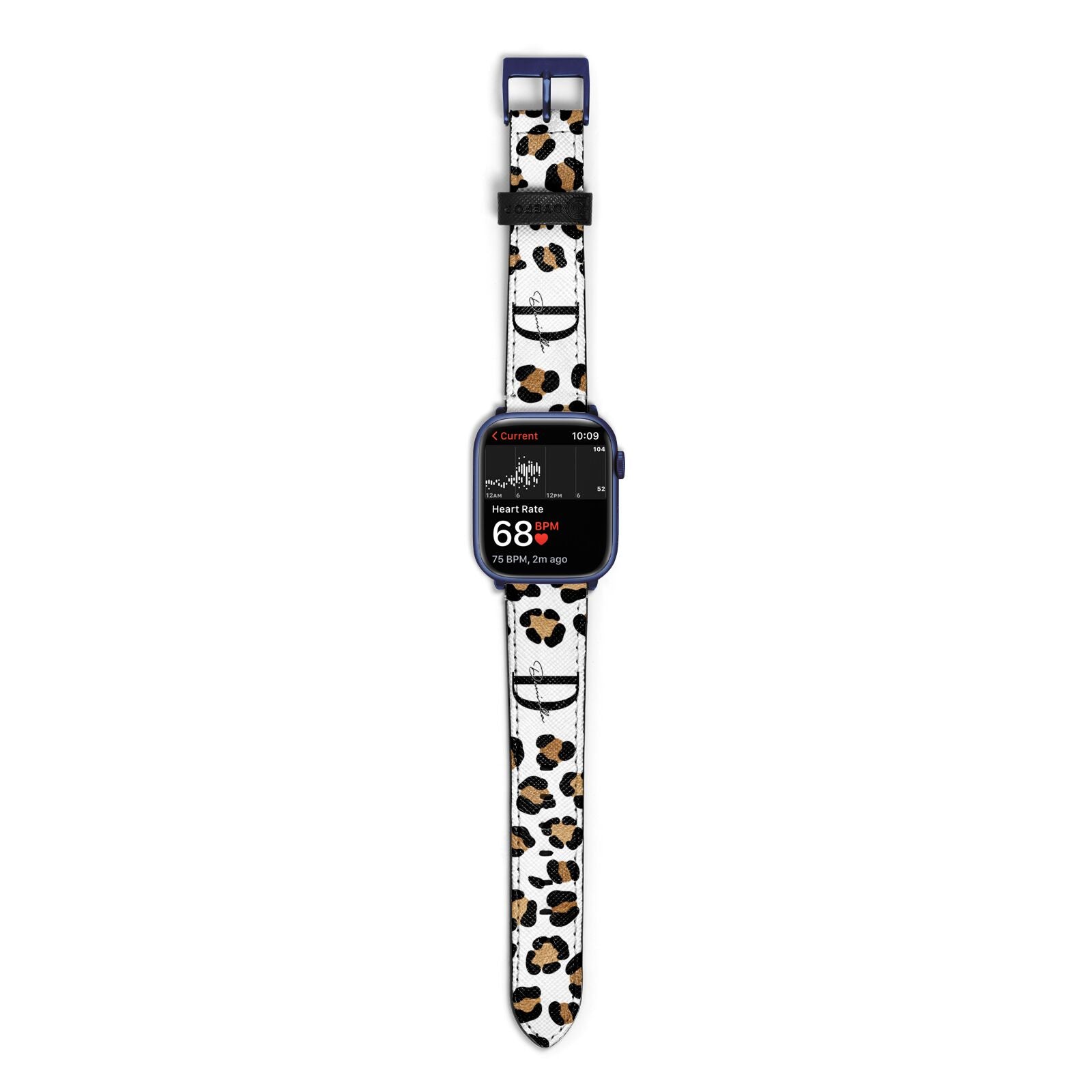 Personalised Leopard Print Apple Watch Strap Size 38mm with Blue Hardware