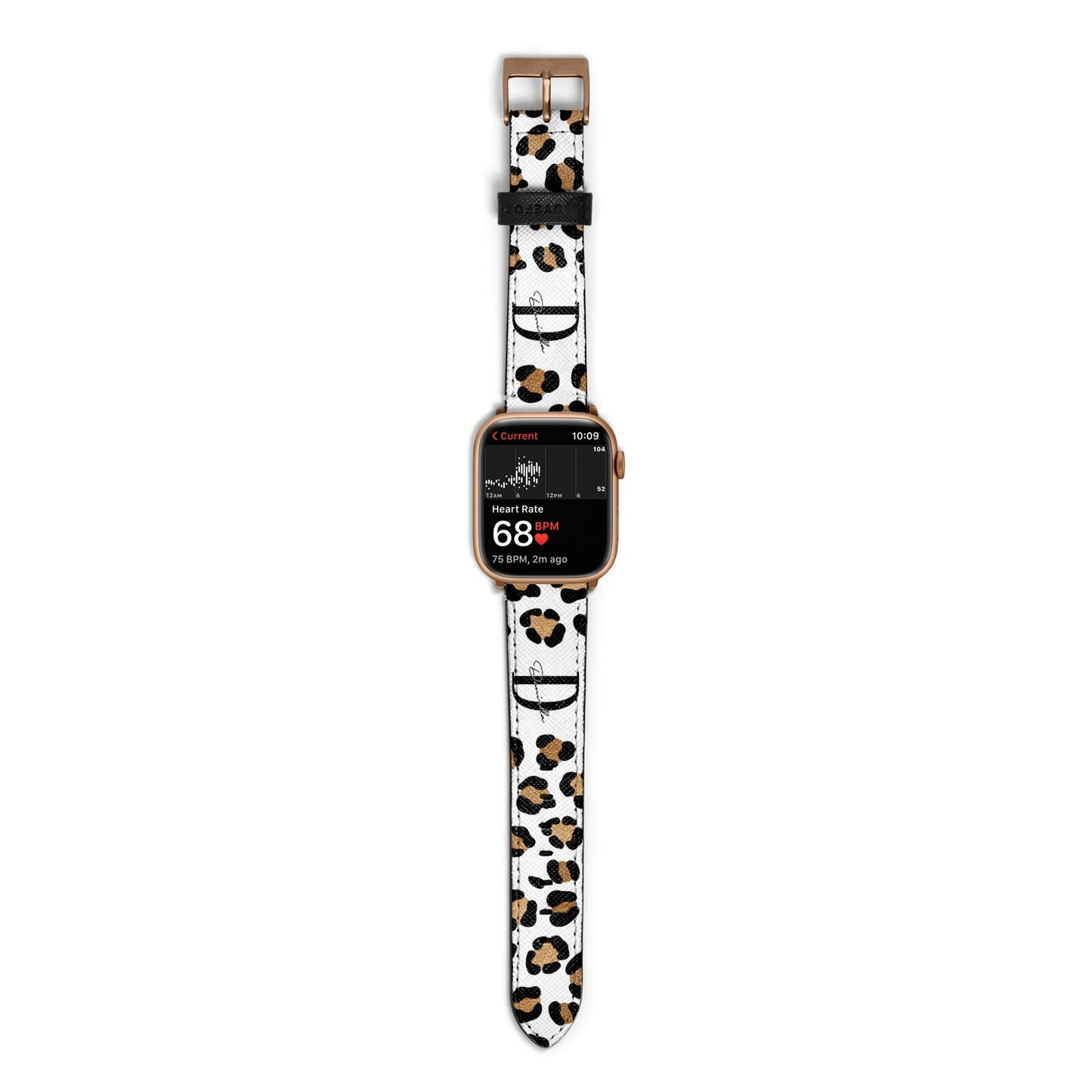 Personalised Leopard Print Apple Watch Strap Size 38mm with Gold Hardware