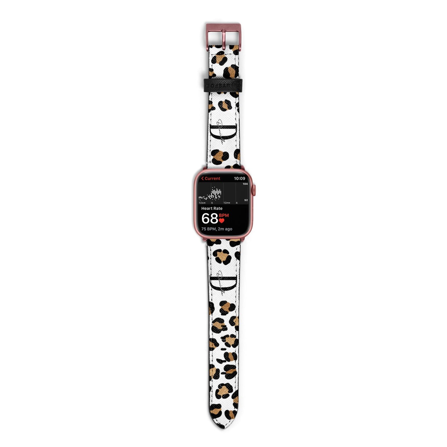 Personalised Leopard Print Apple Watch Strap Size 38mm with Rose Gold Hardware
