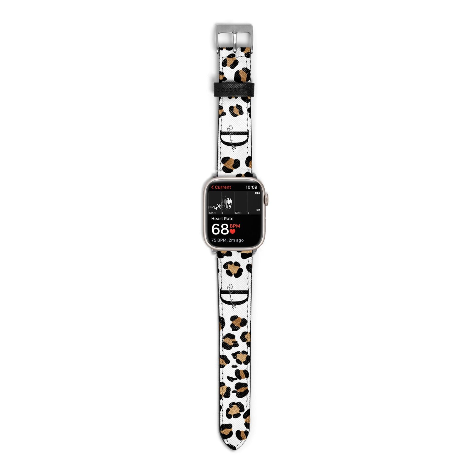Personalised Leopard Print Apple Watch Strap Size 38mm with Silver Hardware