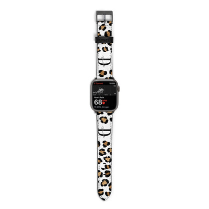 Personalised Leopard Print Apple Watch Strap Size 38mm with Space Grey Hardware