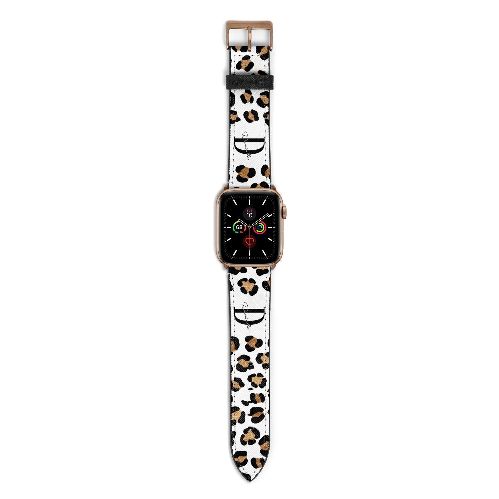 Personalised Leopard Print Apple Watch Strap with Gold Hardware