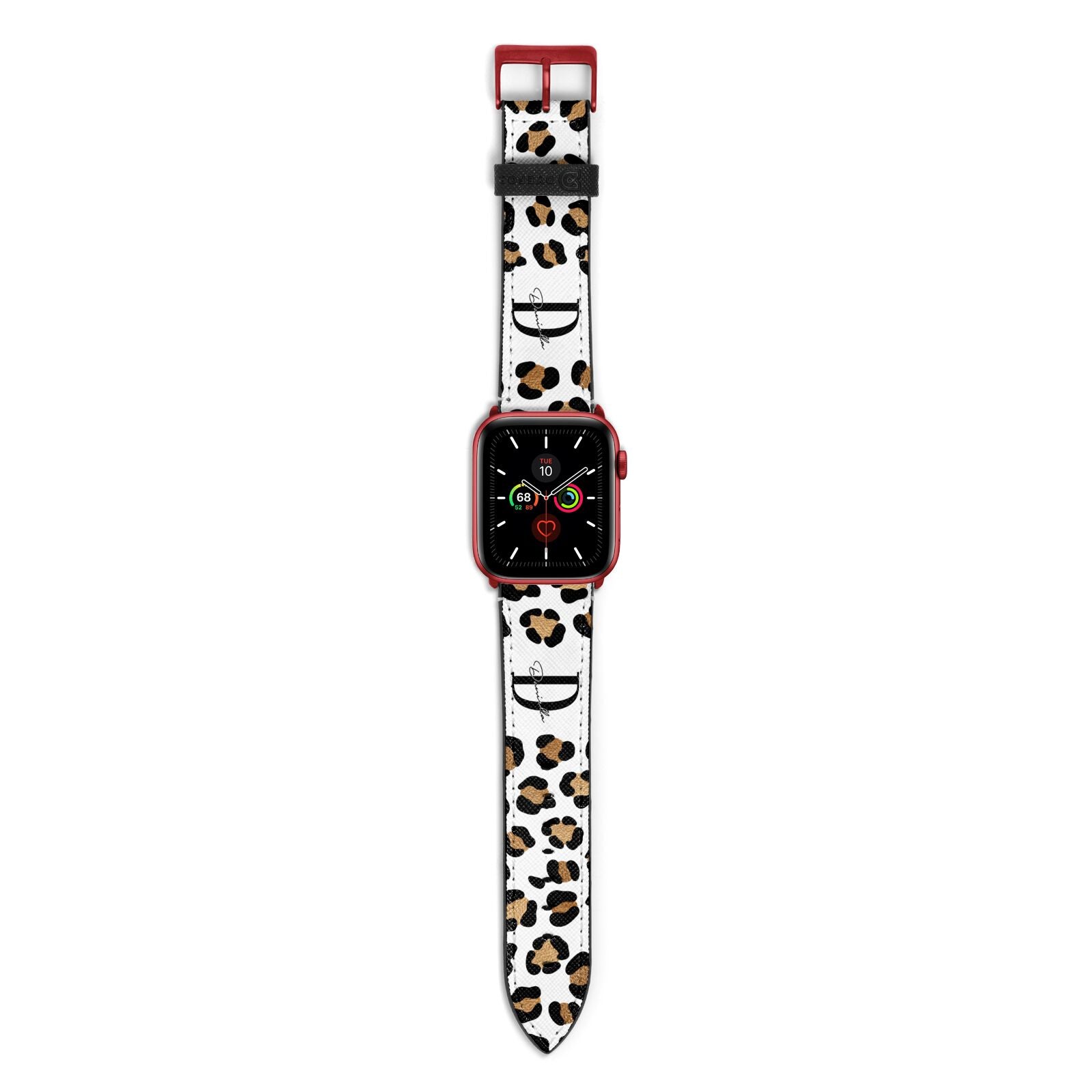 Personalised Leopard Print Apple Watch Strap with Red Hardware