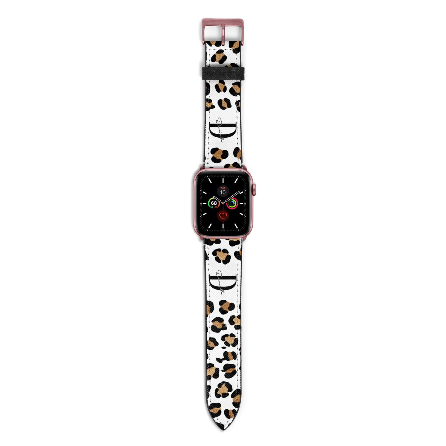 Personalised Leopard Print Apple Watch Strap with Rose Gold Hardware