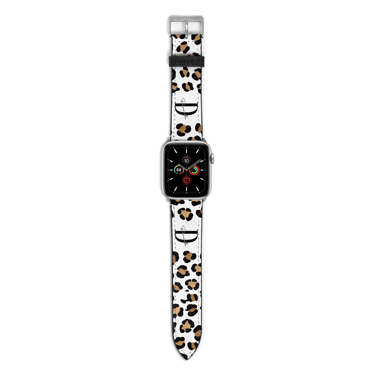 Personalised Leopard Print Apple Watch Strap with Silver Hardware