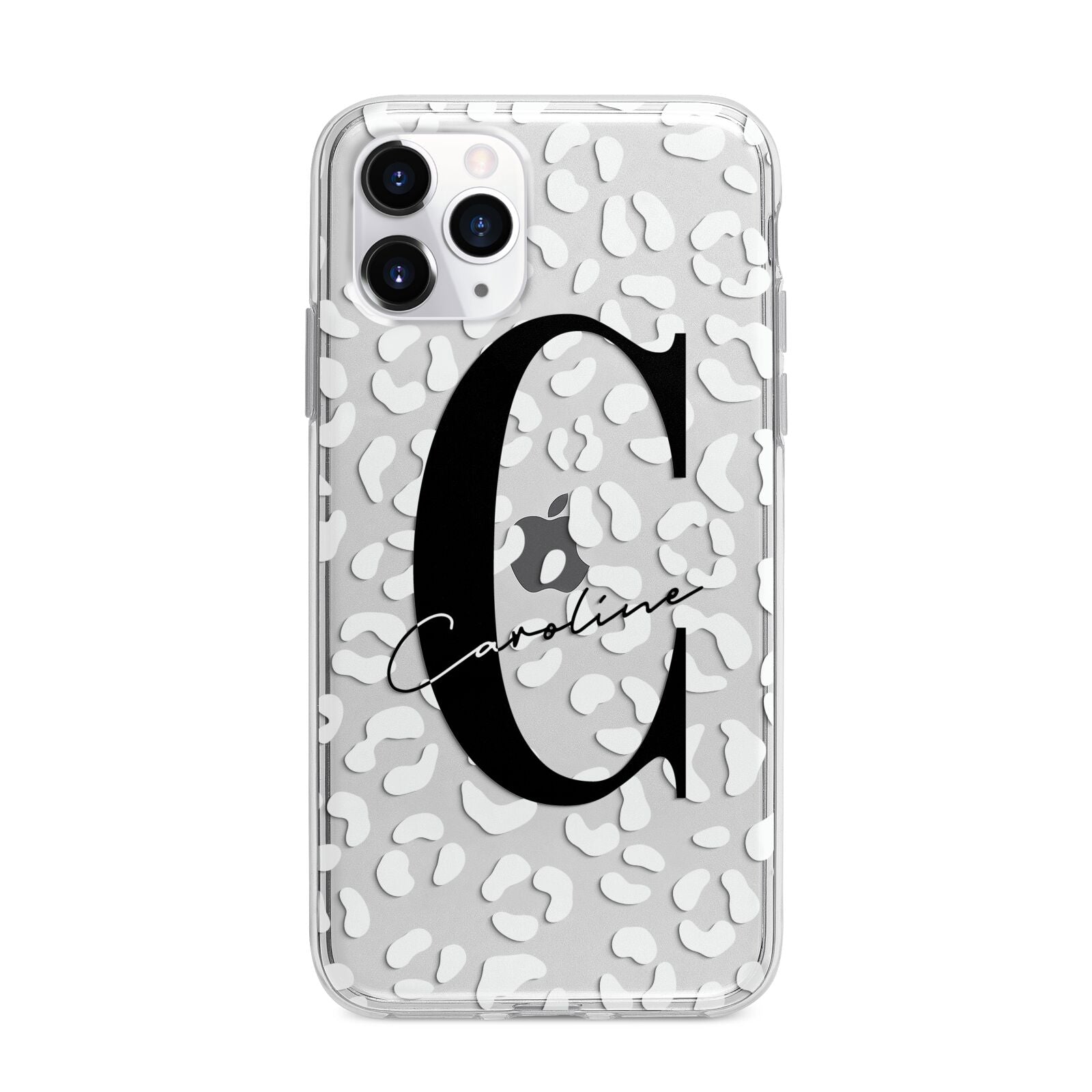 Personalised Leopard Print Clear Apple iPhone 11 Pro Max in Silver with Bumper Case