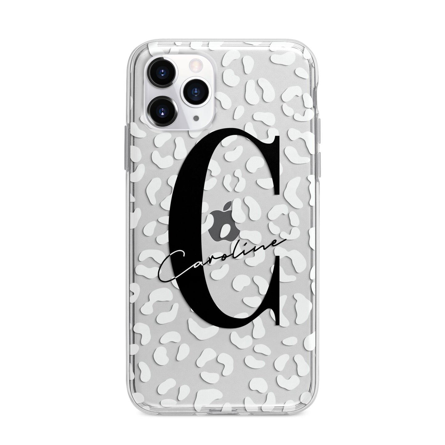 Personalised Leopard Print Clear Apple iPhone 11 Pro in Silver with Bumper Case