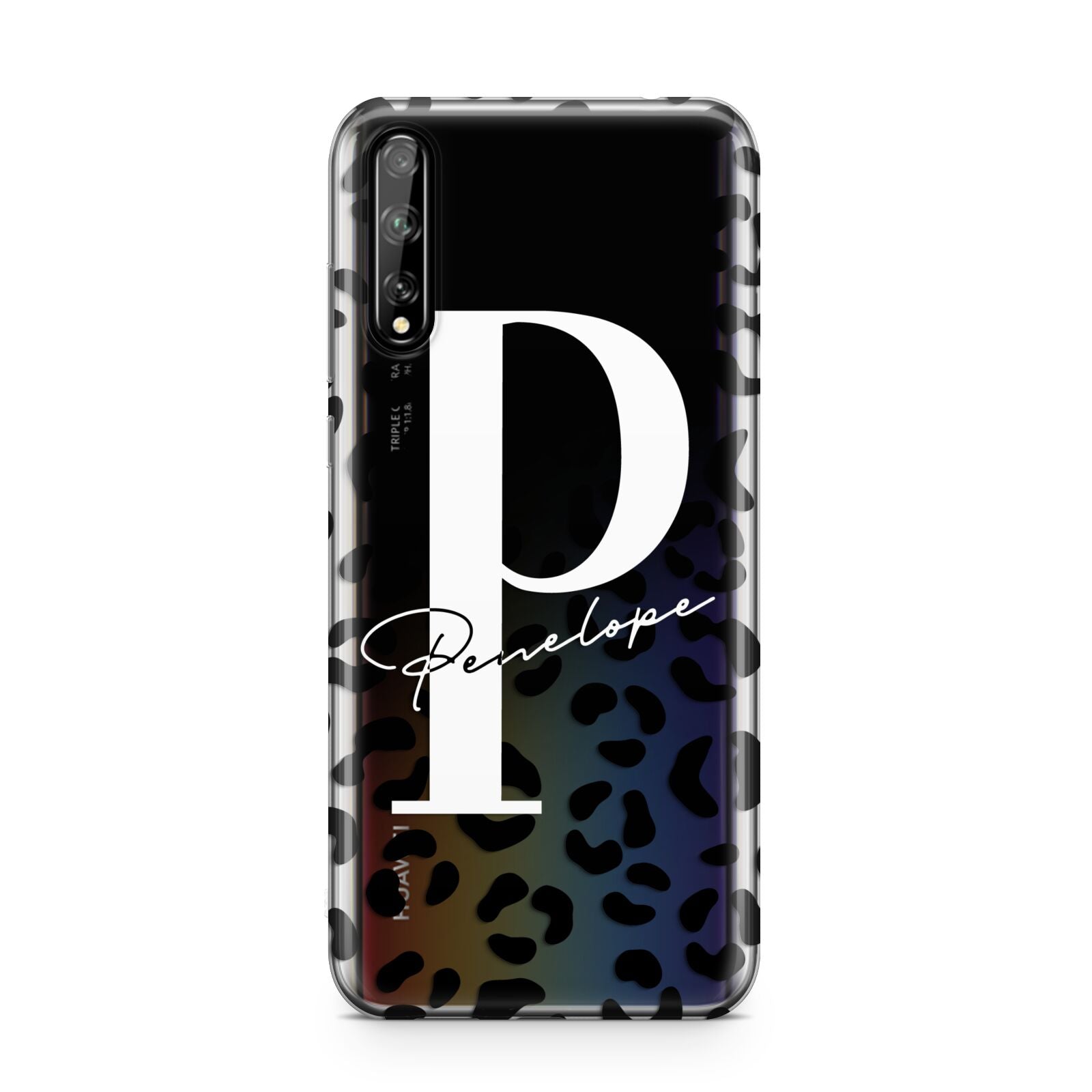 Personalised Leopard Print Clear Black Huawei Enjoy 10s Phone Case