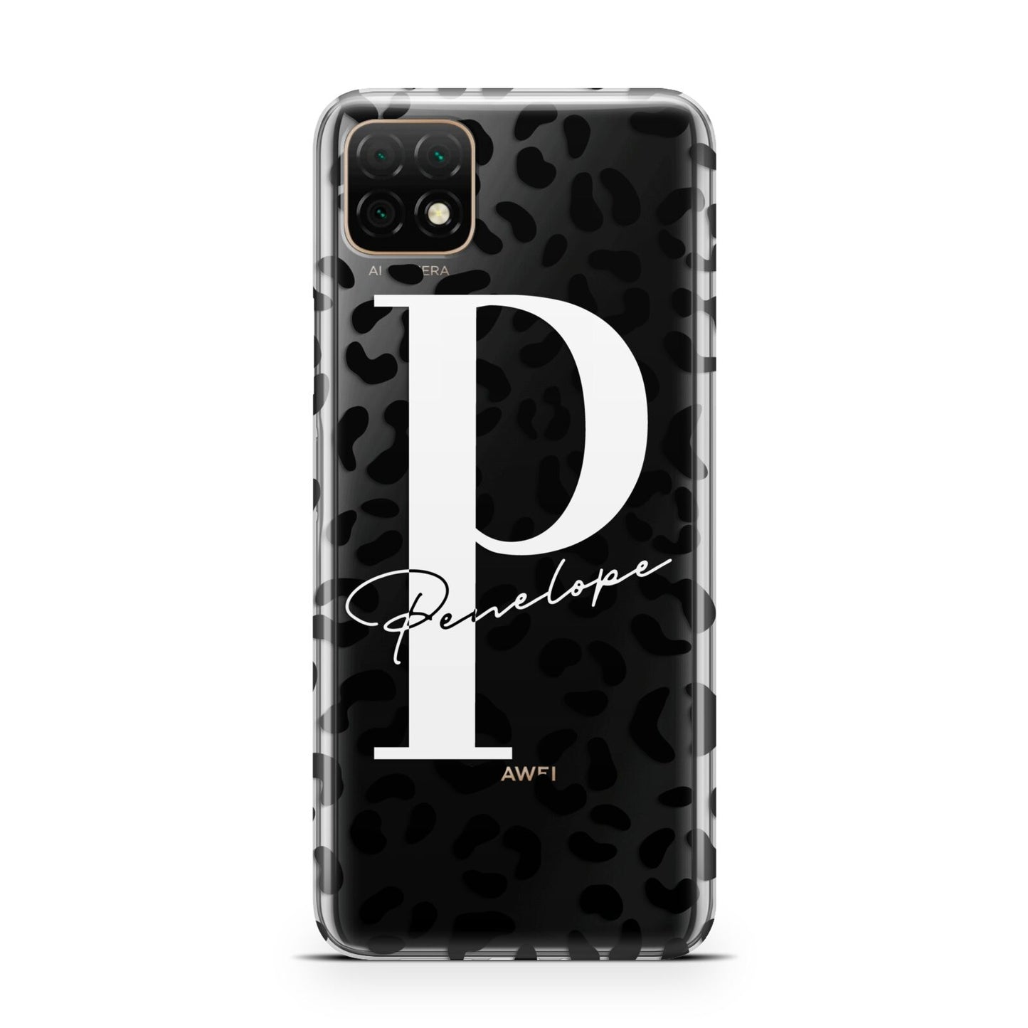 Personalised Leopard Print Clear Black Huawei Enjoy 20 Phone Case