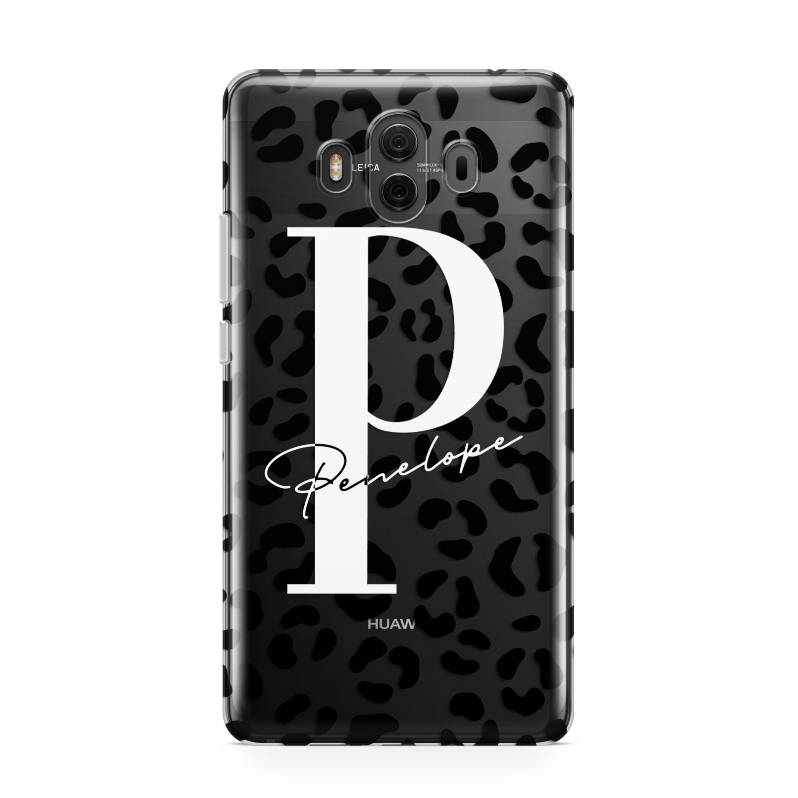 Personalised Leopard Print Clear Black Huawei Mate 10 Protective Phone Case