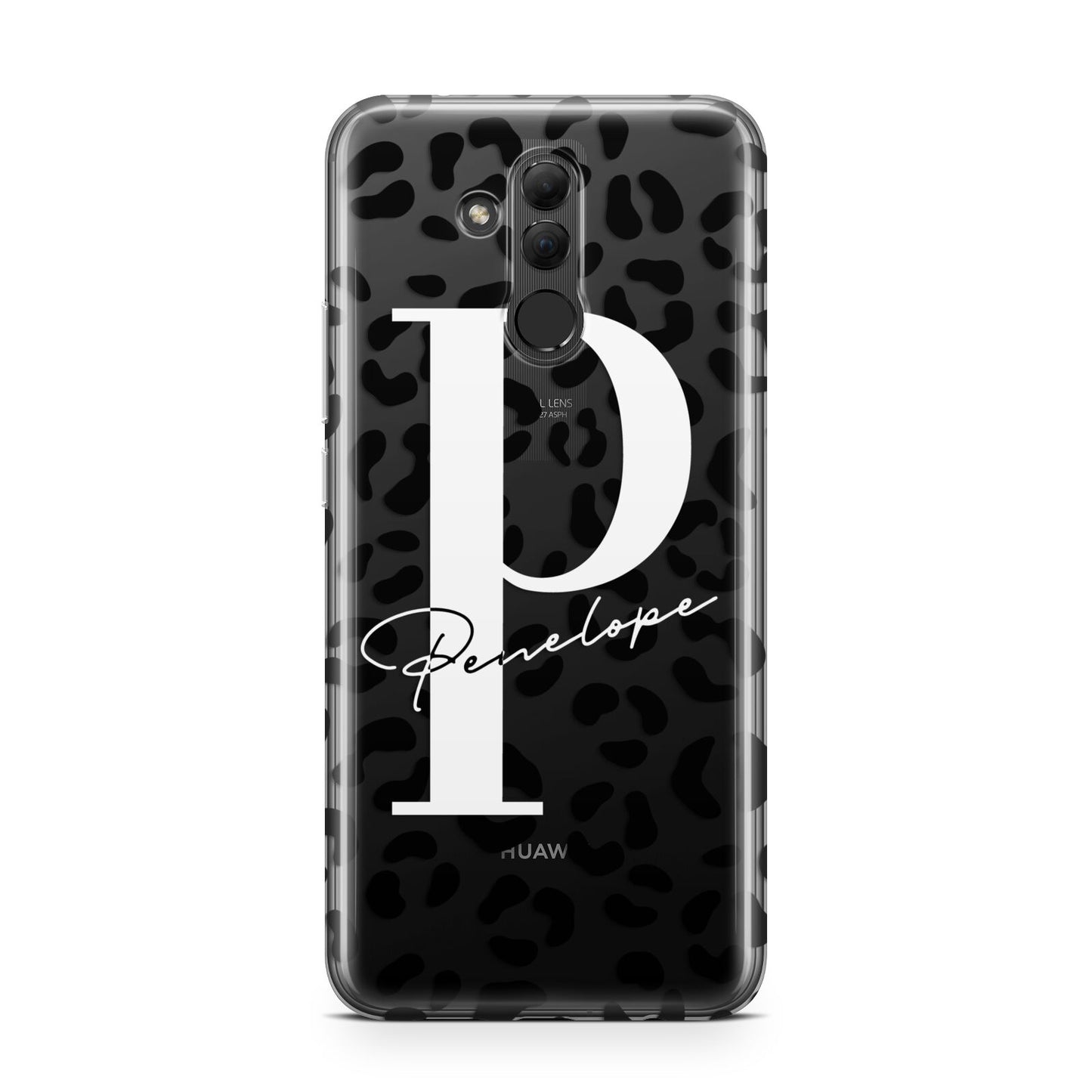 Personalised Leopard Print Clear Black Huawei Mate 20 Lite