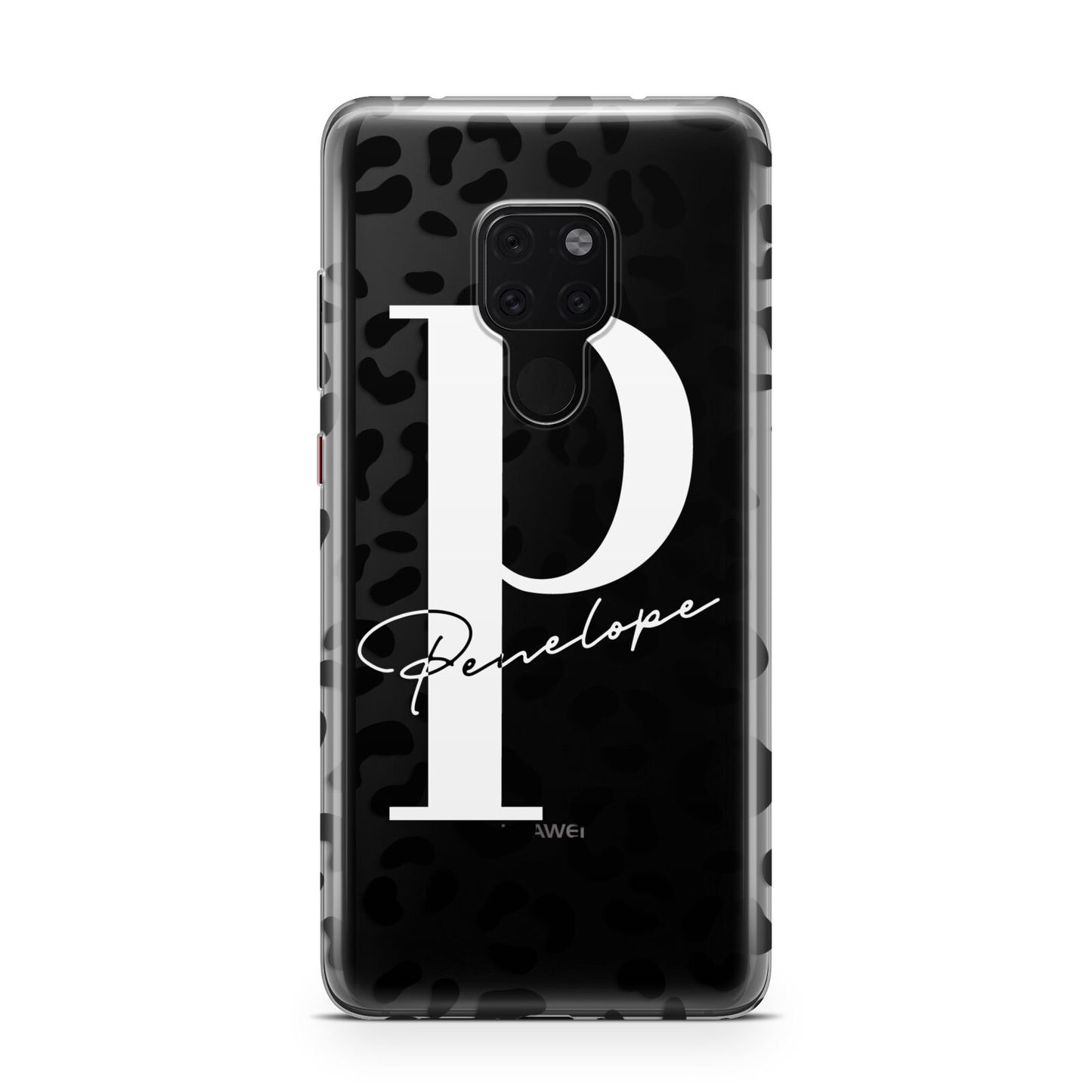 Personalised Leopard Print Clear Black Huawei Mate 20 Phone Case