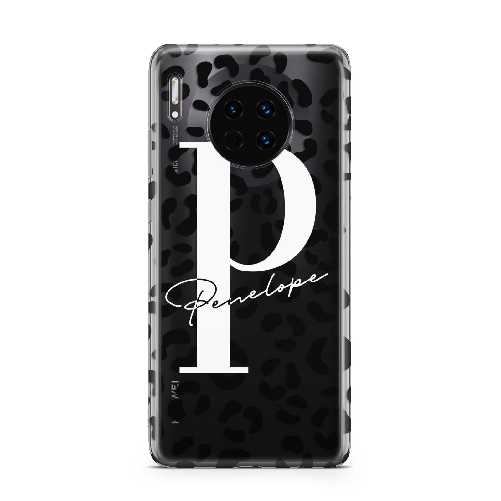 Personalised Leopard Print Clear Black Huawei Mate 30