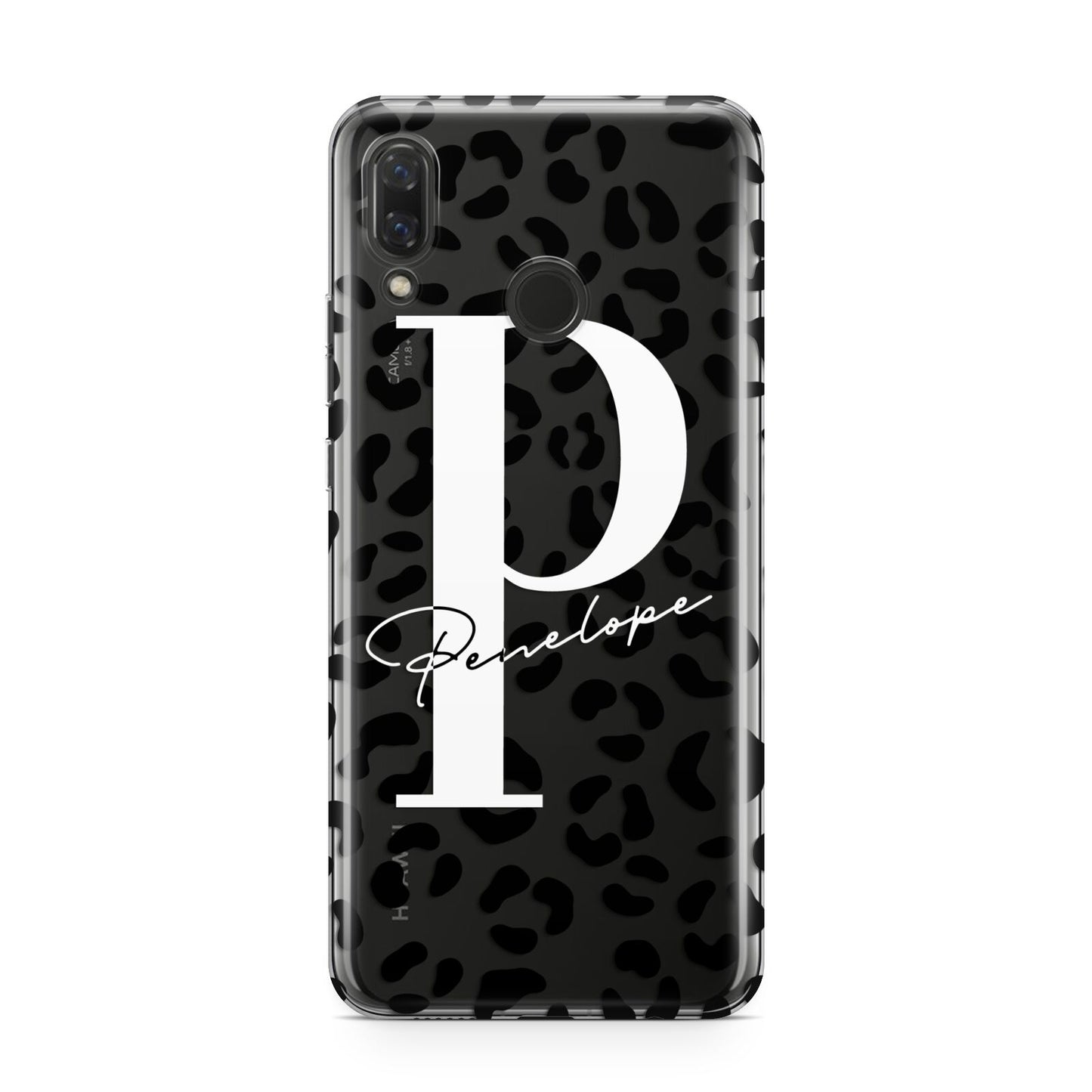 Personalised Leopard Print Clear Black Huawei Nova 3 Phone Case