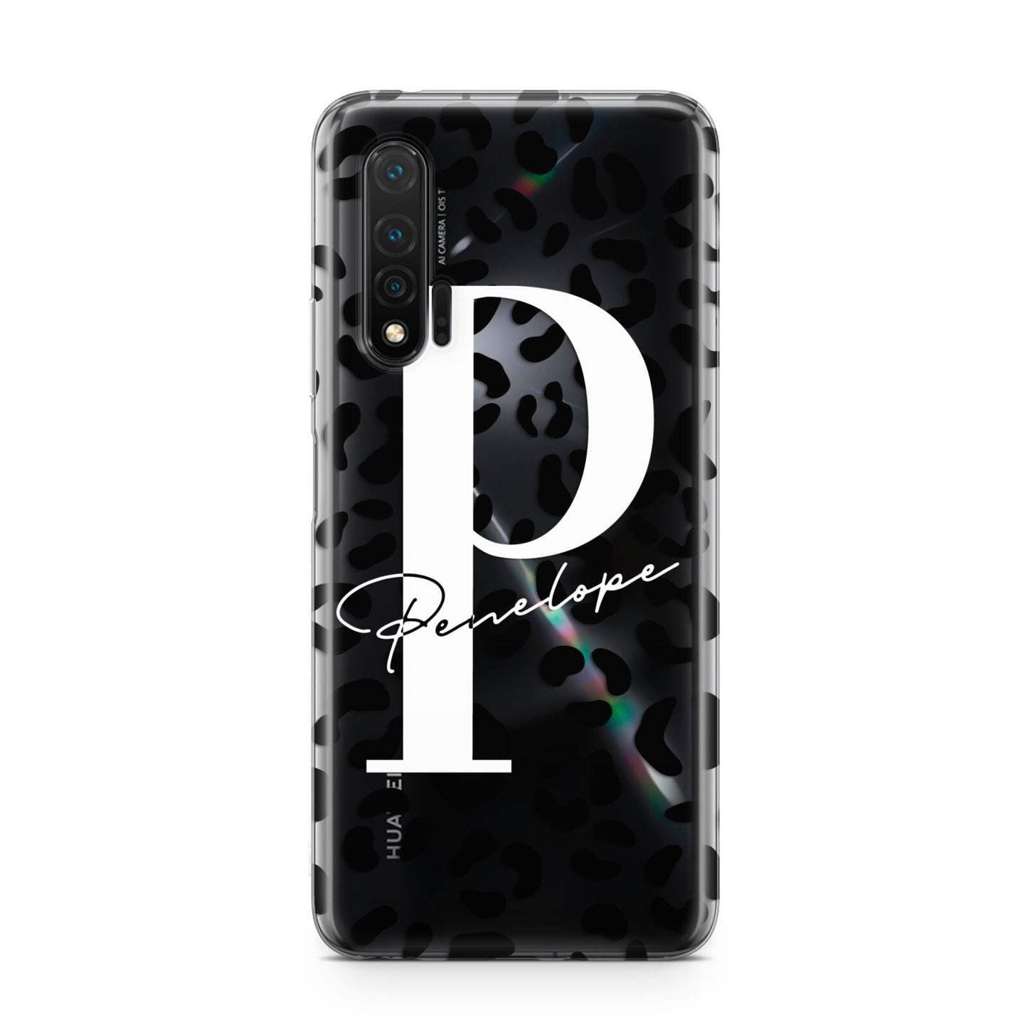 Personalised Leopard Print Clear Black Huawei Nova 6 Phone Case