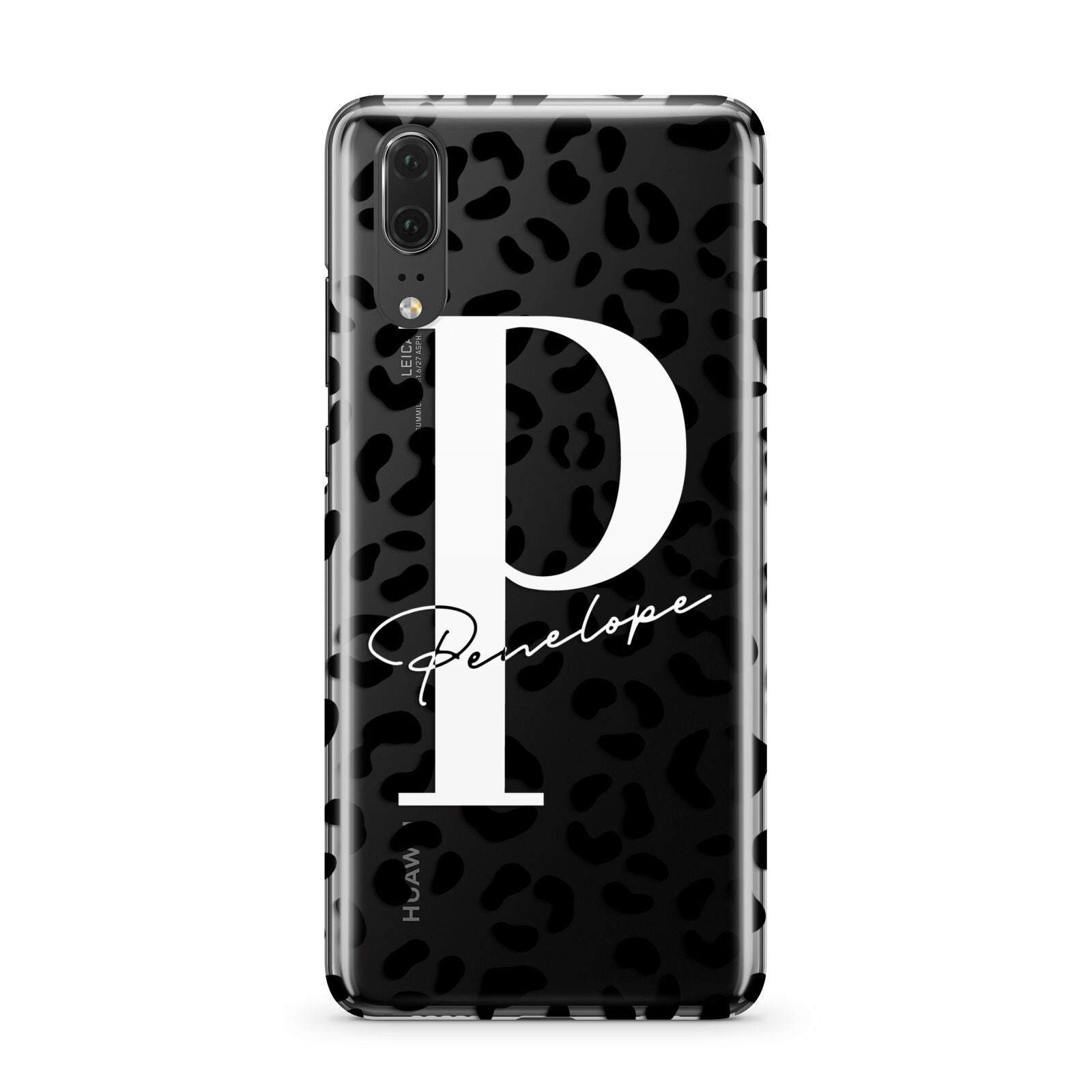 Personalised Leopard Print Clear Black Huawei P20 Phone Case