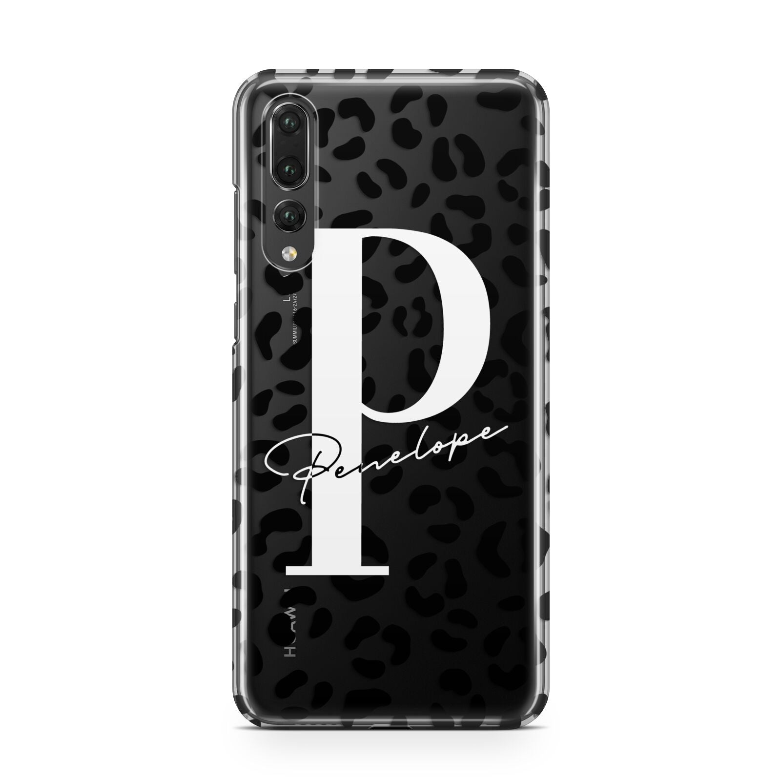 Personalised Leopard Print Clear Black Huawei P20 Pro Phone Case