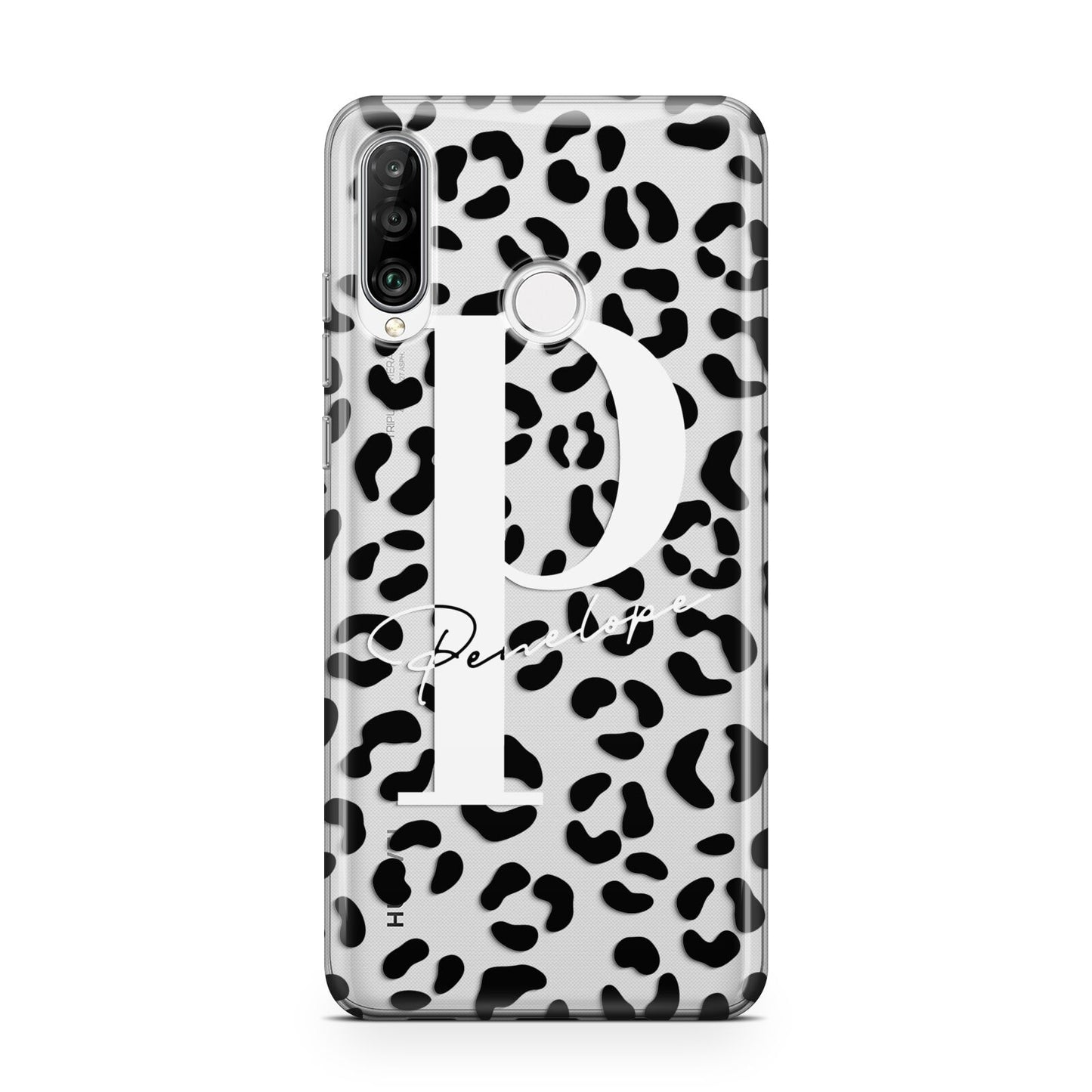 Personalised Leopard Print Clear Black Huawei P30 Lite Phone Case