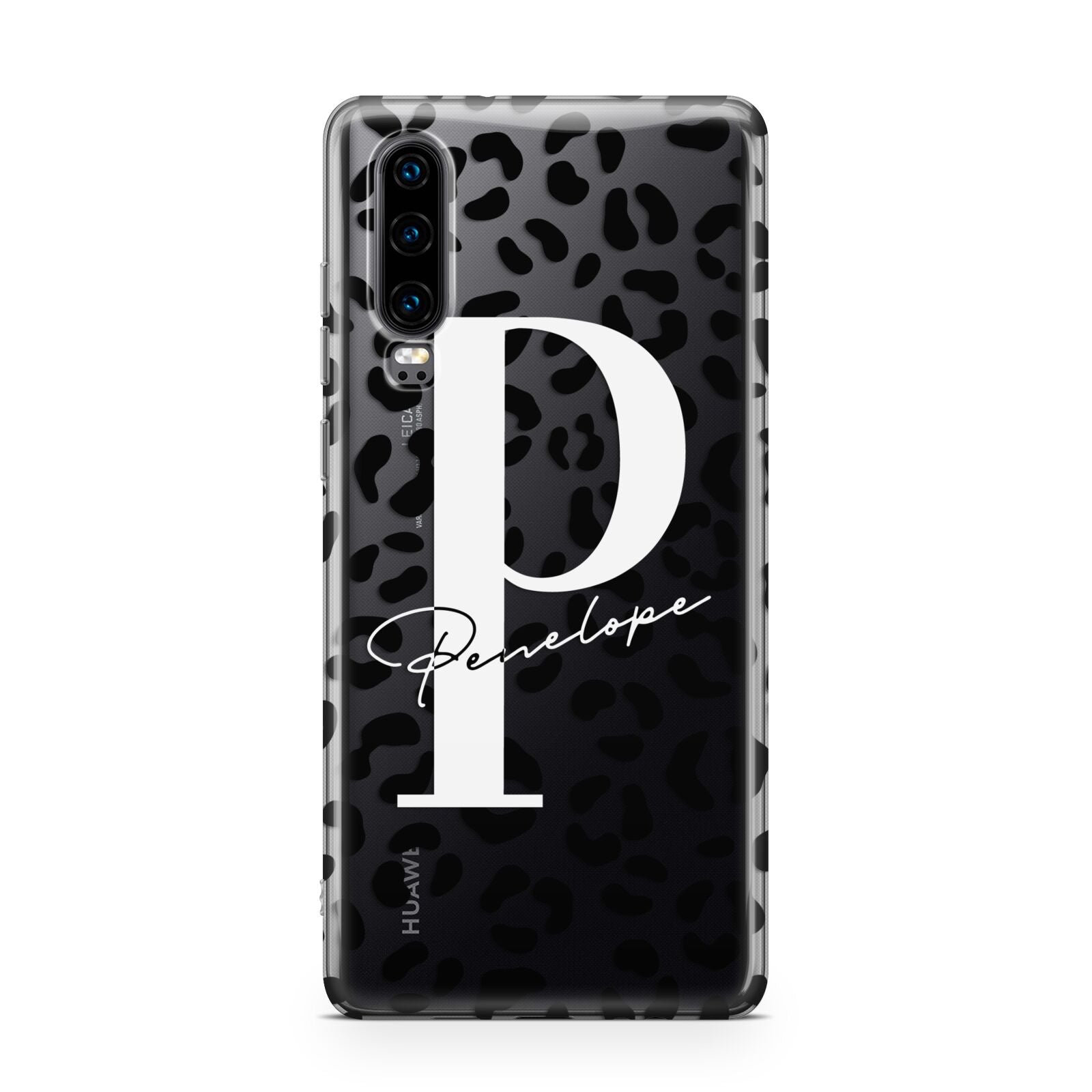 Personalised Leopard Print Clear Black Huawei P30 Phone Case