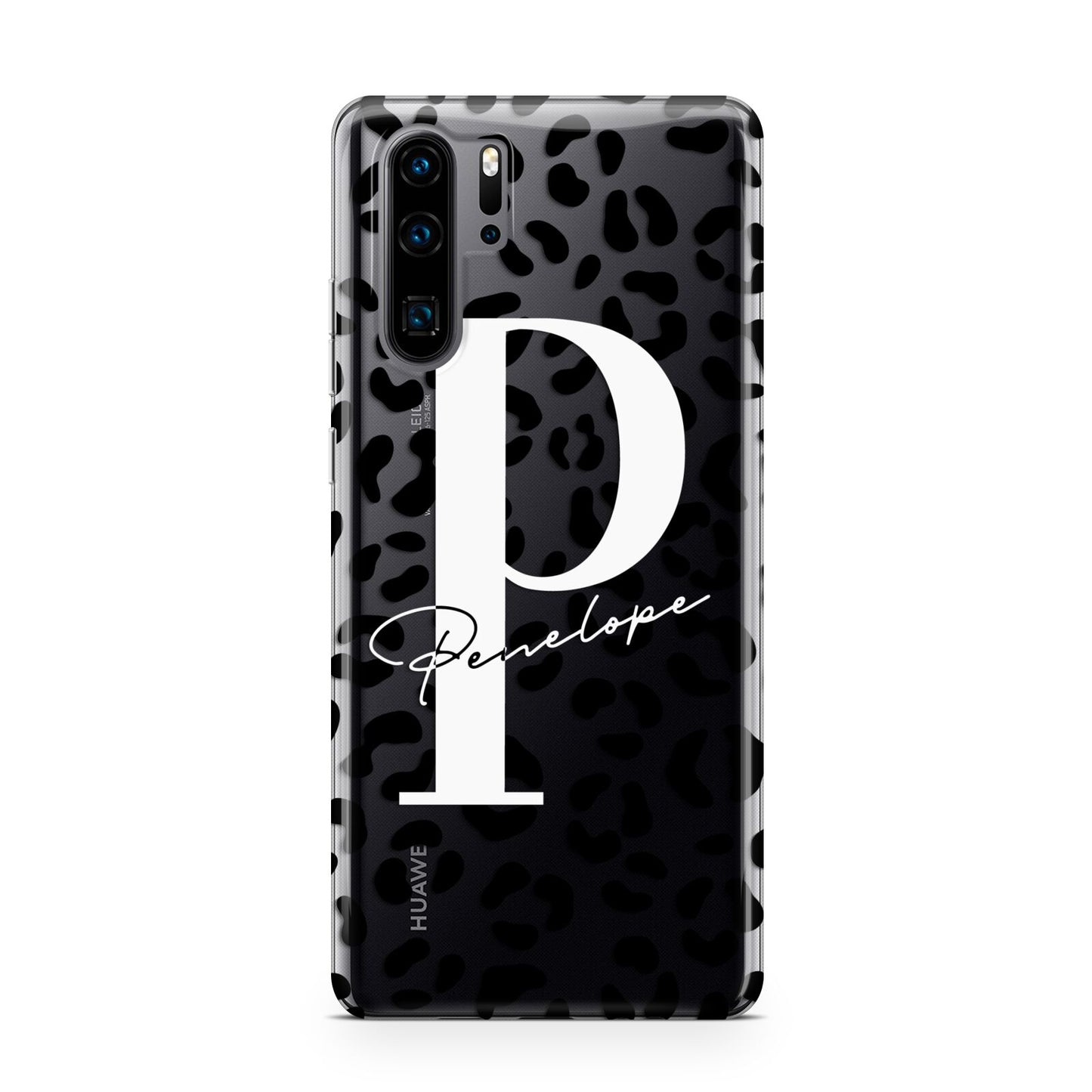 Personalised Leopard Print Clear Black Huawei P30 Pro Phone Case