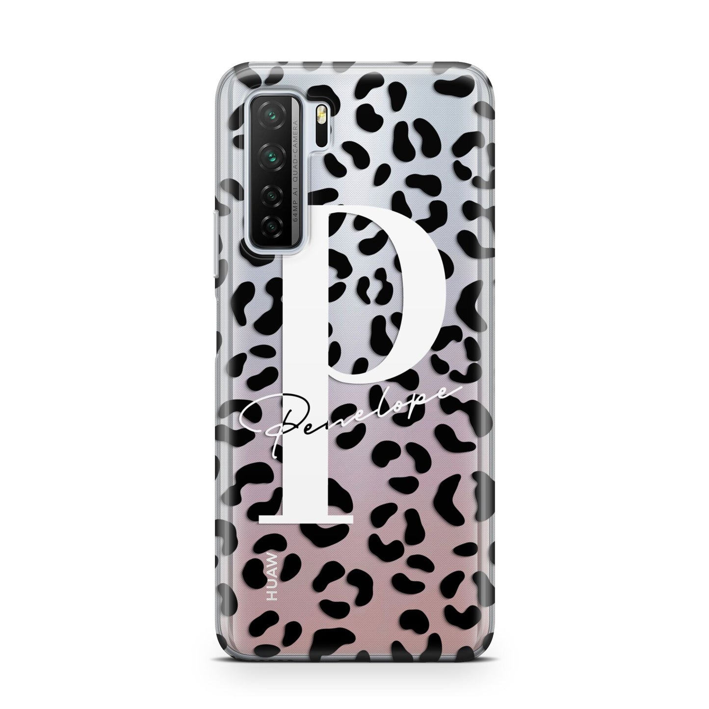 Personalised Leopard Print Clear Black Huawei P40 Lite 5G Phone Case